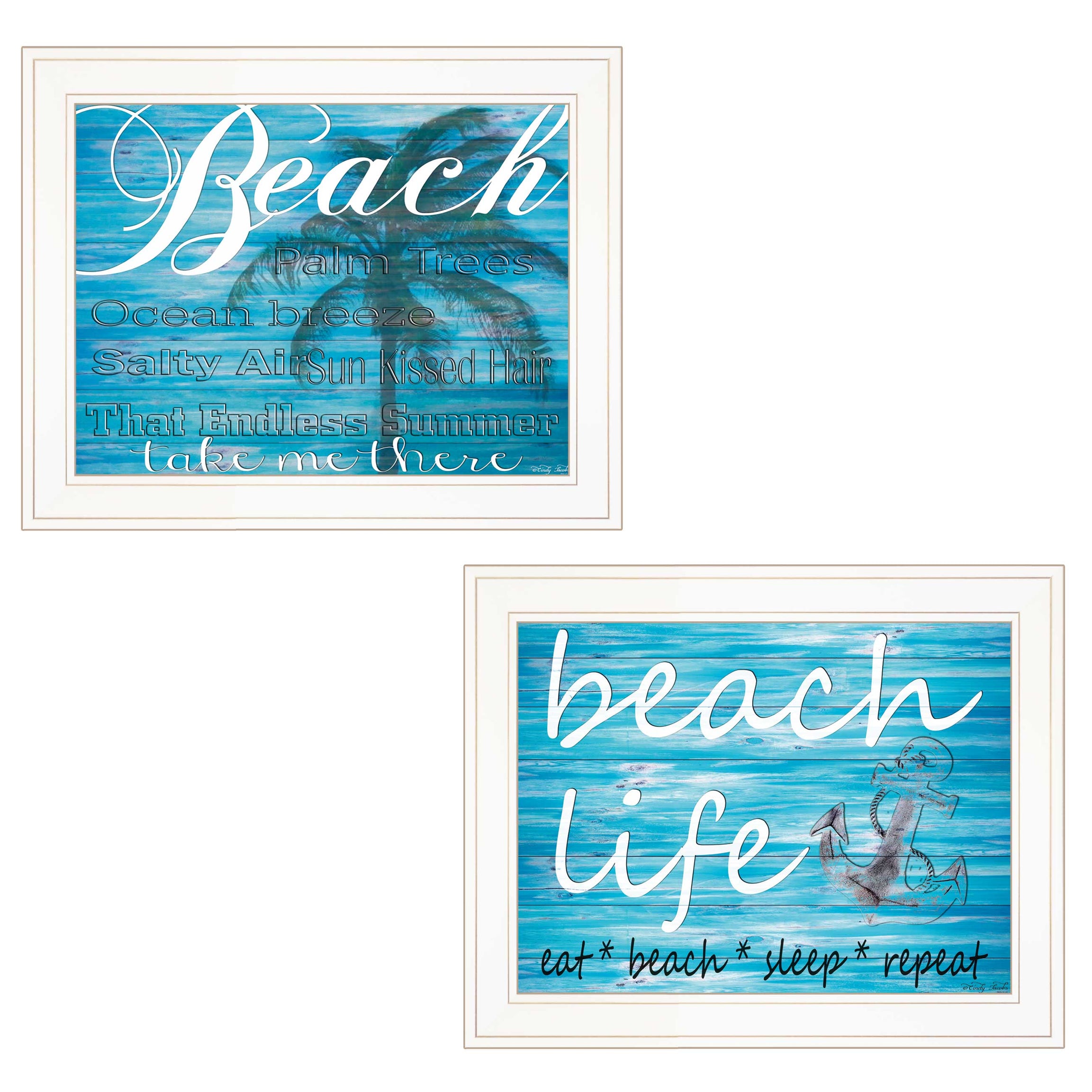 "Beach Life" 2-Piece Vignette by Artisan  Cindy Jacobs, Ready to Hang Framed Print, White Frame--1