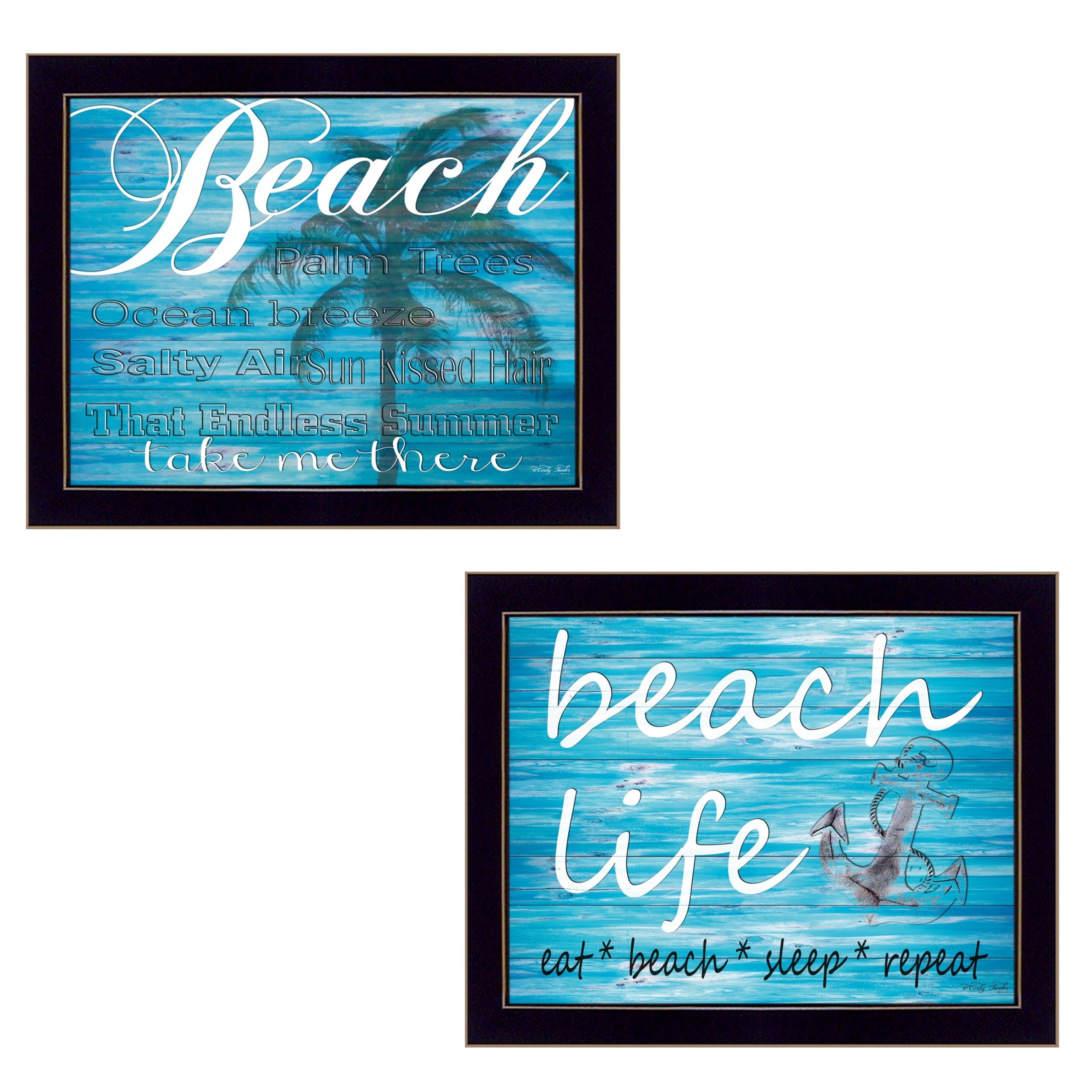 "Beach Life Collection" 2-Piece Vignette By Cindy Jacobs, Printed Wall Art, Ready To Hang Framed Poster, Black Frame--1