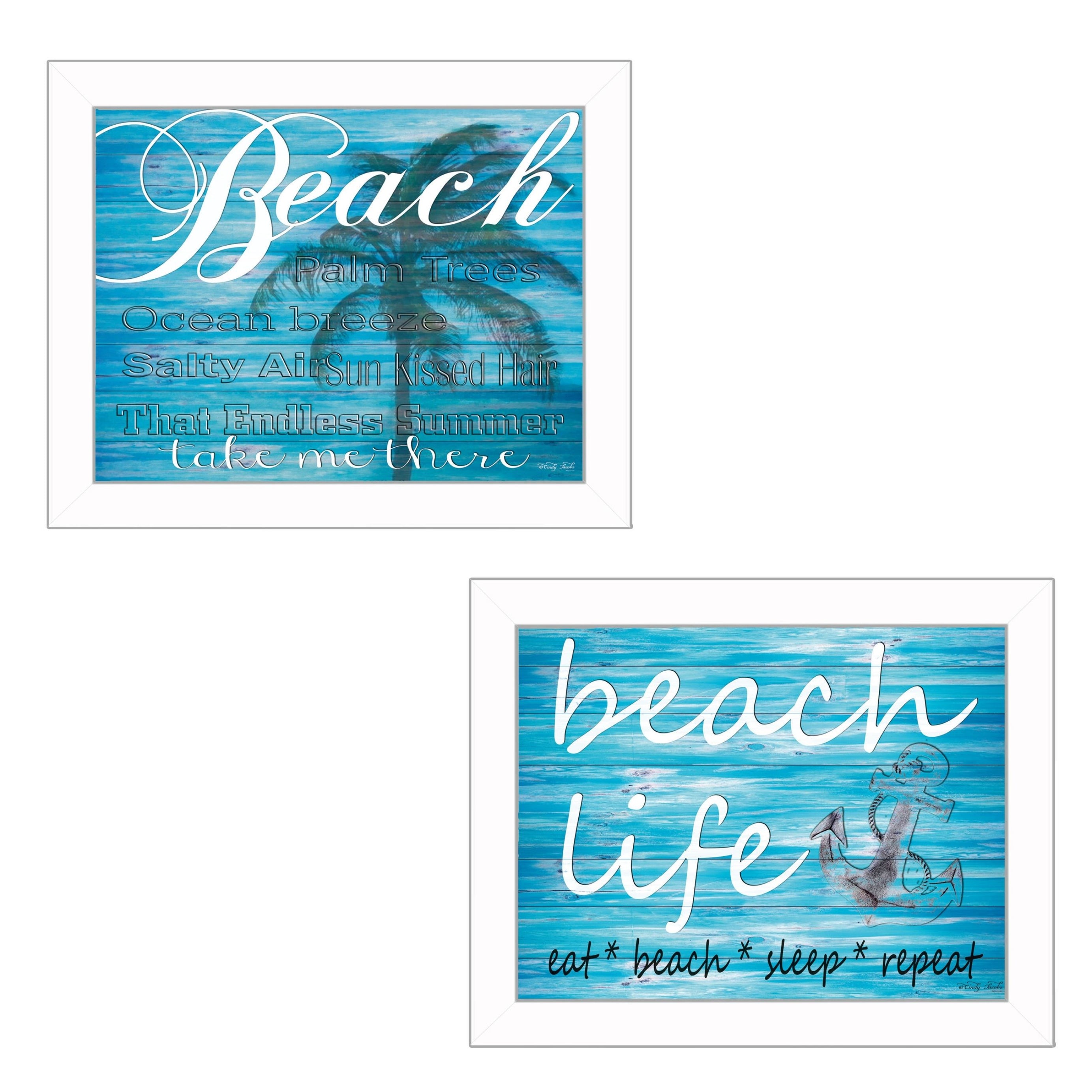 "Beach Life Collection" 2-Piece Vignette By Cindy Jacobs, Printed Wall Art, Ready To Hang Framed Poster, White Frame--1