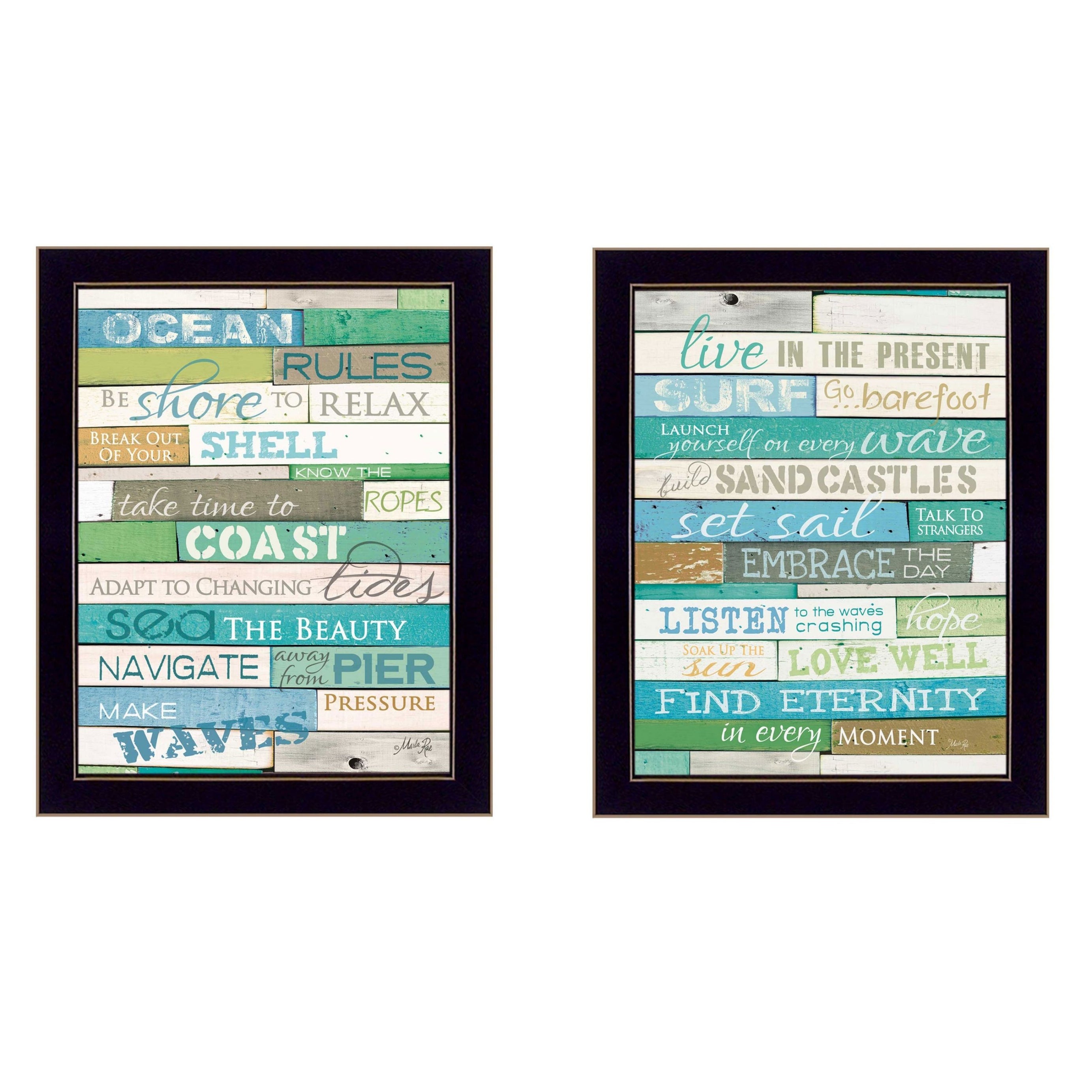 "Live in The Present Collection" 2-Piece Vignette By Marla Rae, Printed Wall Art, Ready To Hang Framed Poster, Black Frame--1