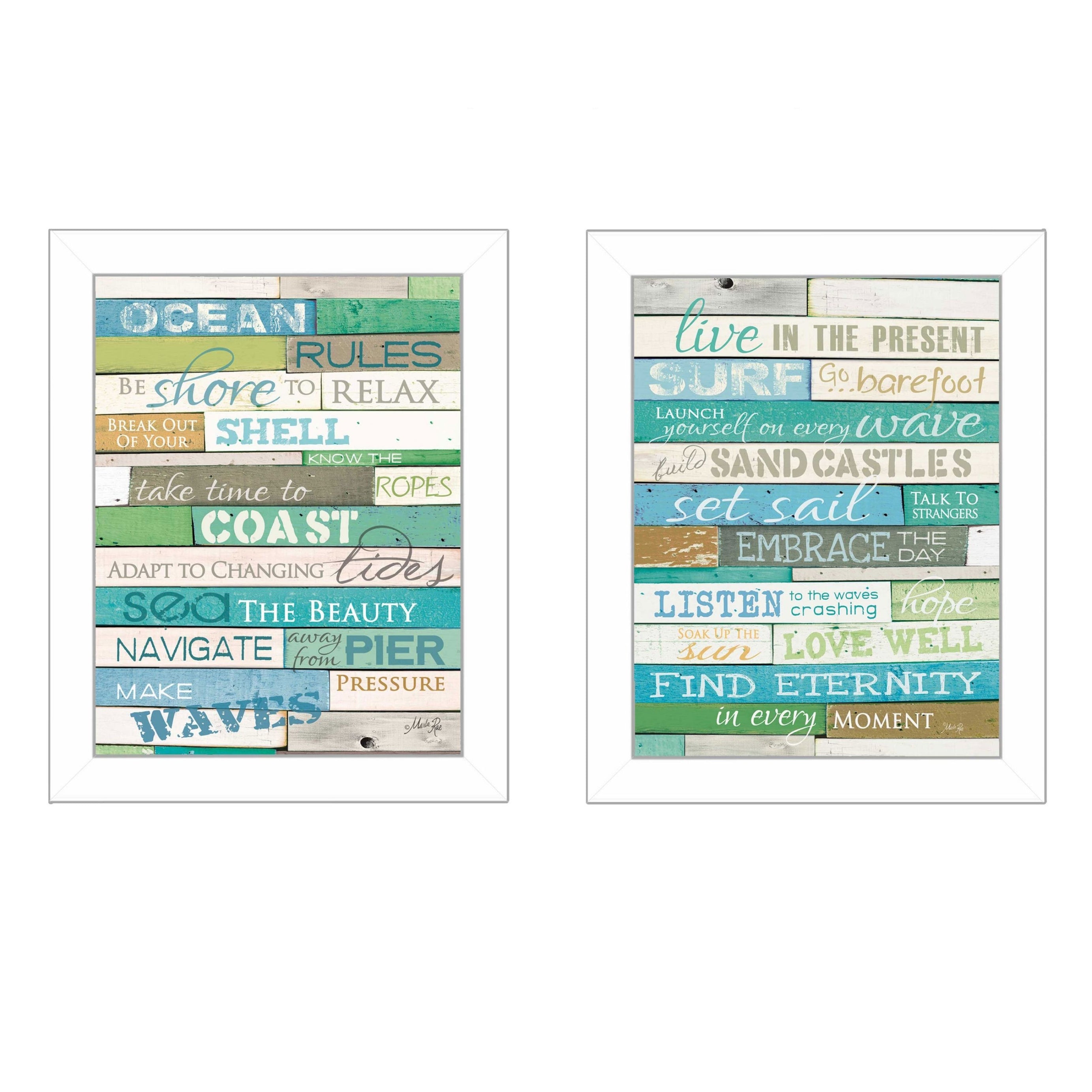 "Live in The Present Collection" 2-Piece Vignette By Marla Rae, Printed Wall Art, Ready To Hang Framed Poster, White Frame--1