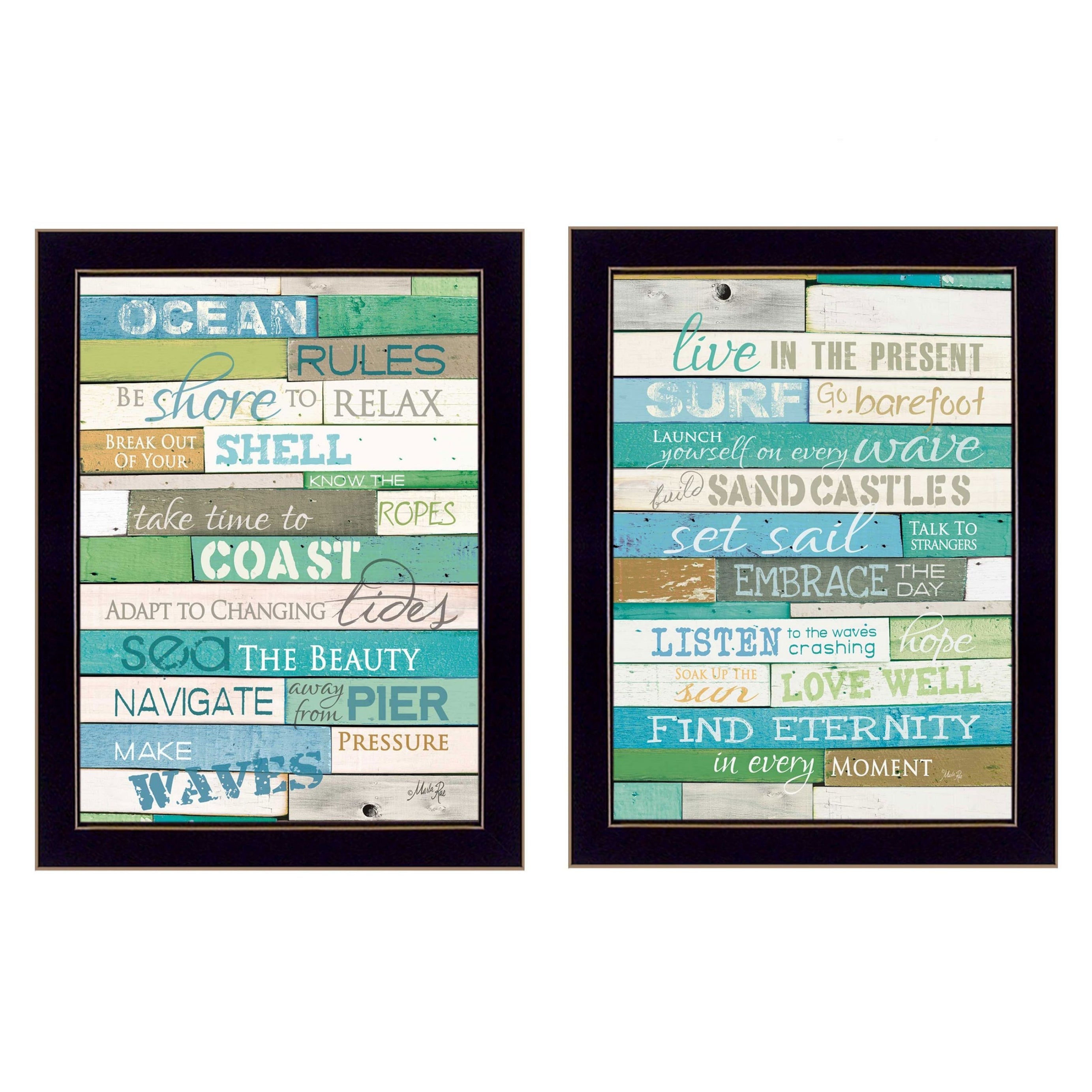 "Live in The Present Collection" 2-Piece Vignette By Marla Rae, Printed Wall Art, Ready To Hang Framed Poster, Black Frame--1