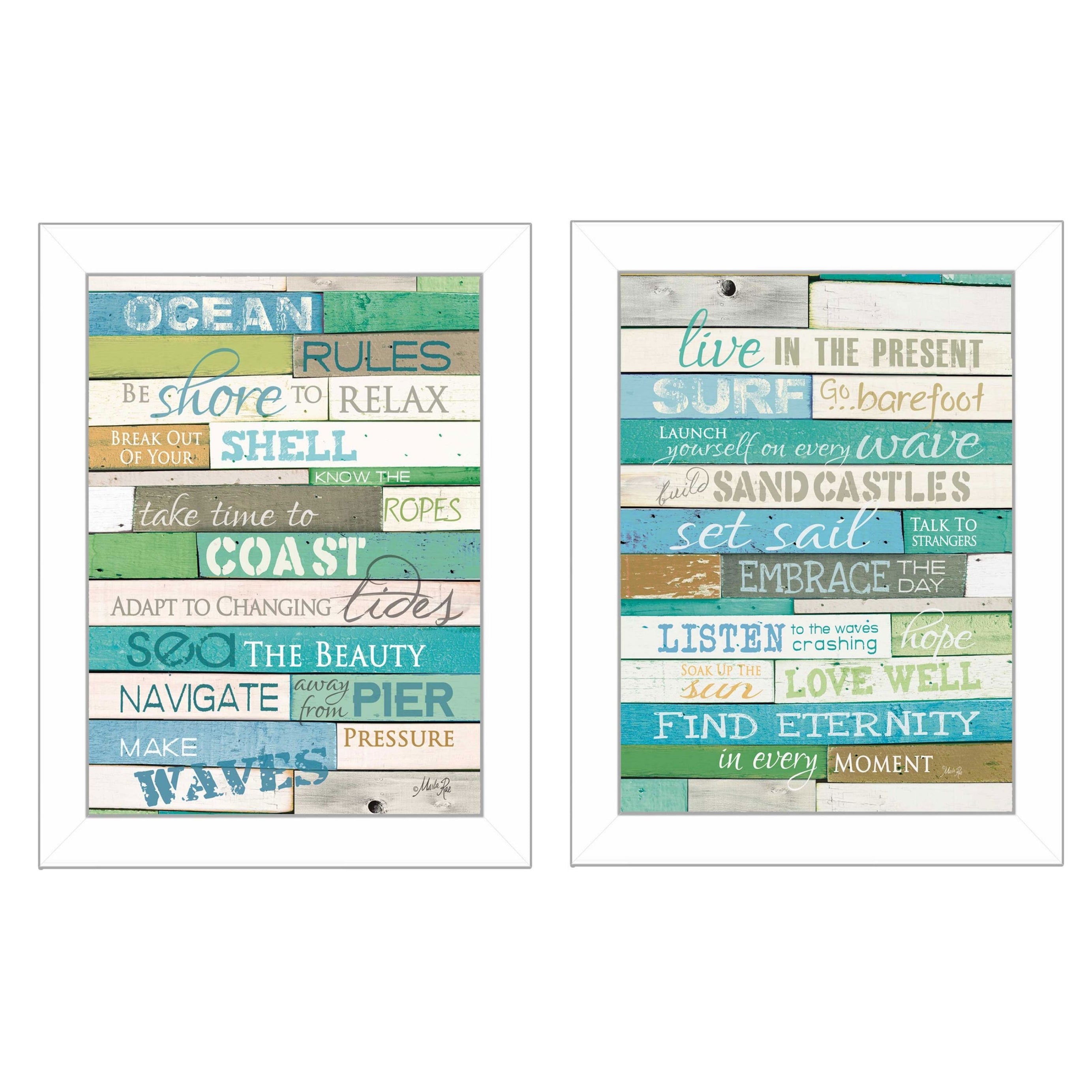 "Live in The Present Collection" 2-Piece Vignette By Marla Rae, Printed Wall Art, Ready To Hang Framed Poster, White Frame--1