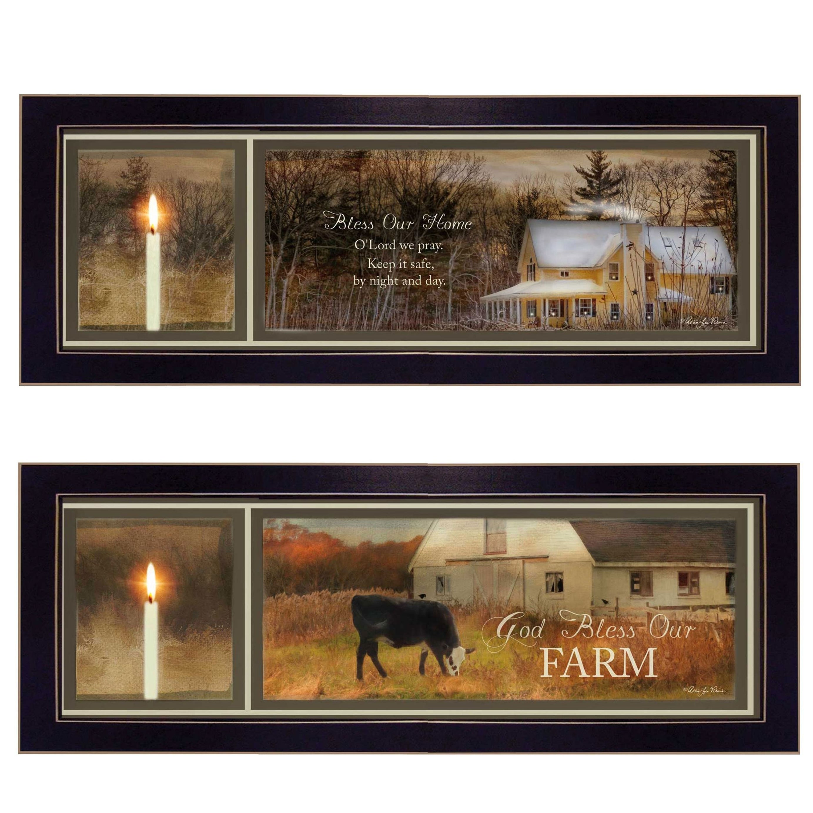 "Bless Our Home Collection" 2-Piece Vignette By Robin-Lee Vieira, Printed Wall Art, Ready To Hang Framed Poster, Black Frame--1