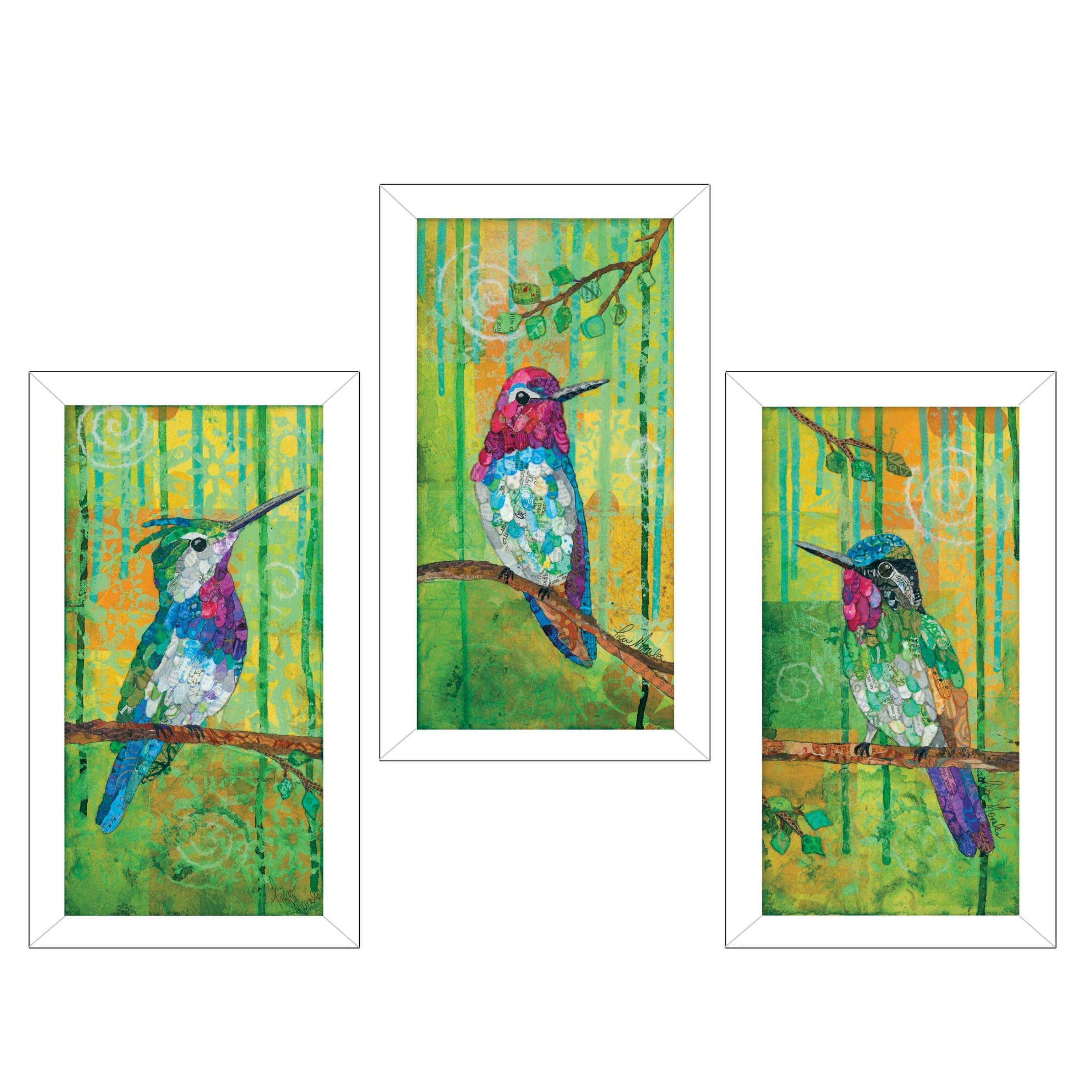 "Three Hummingbirds" Collection By Lisa Morales, Printed Wall Art, Ready To Hang Framed Poster, White Frame--1