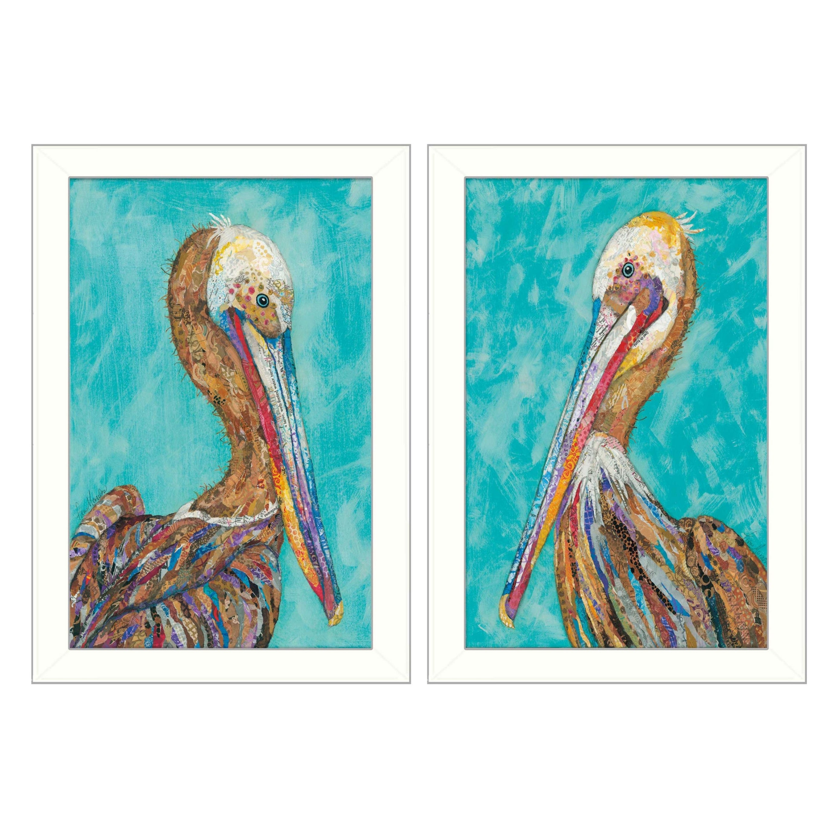 "Pelicans Collection" 2-Piece Vignette By Lisa Morales, Printed Wall Art, Ready To Hang Framed Poster, White Frame--1