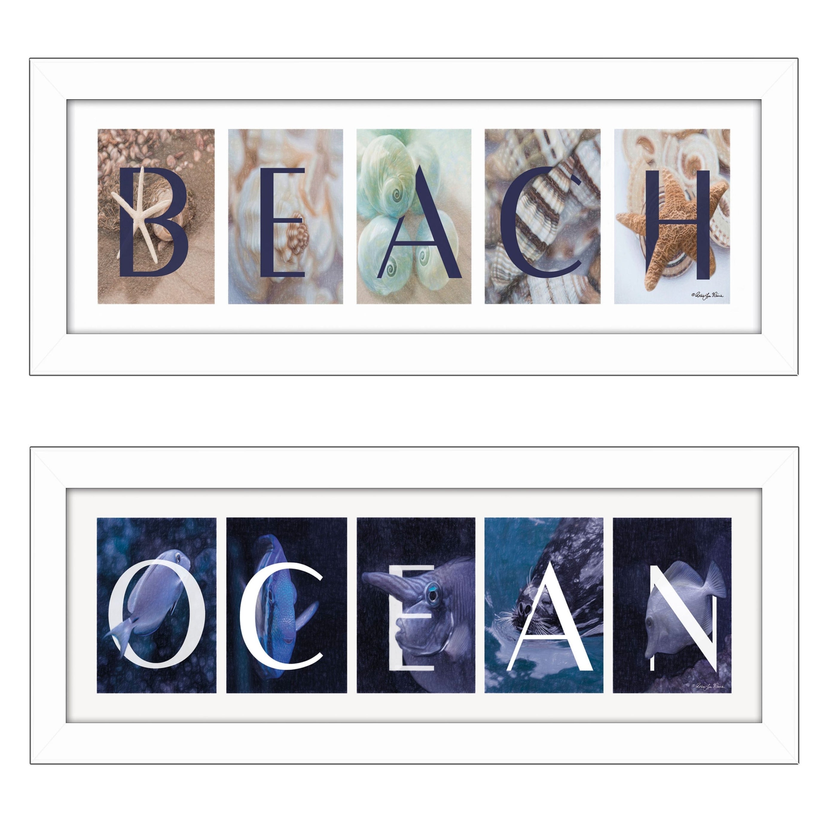 "Ocean/Beach Collection" 2-Piece Vignette By Robin-Lee Vieira, Printed Wall Art, Ready To Hang Framed Poster, White Frame--1