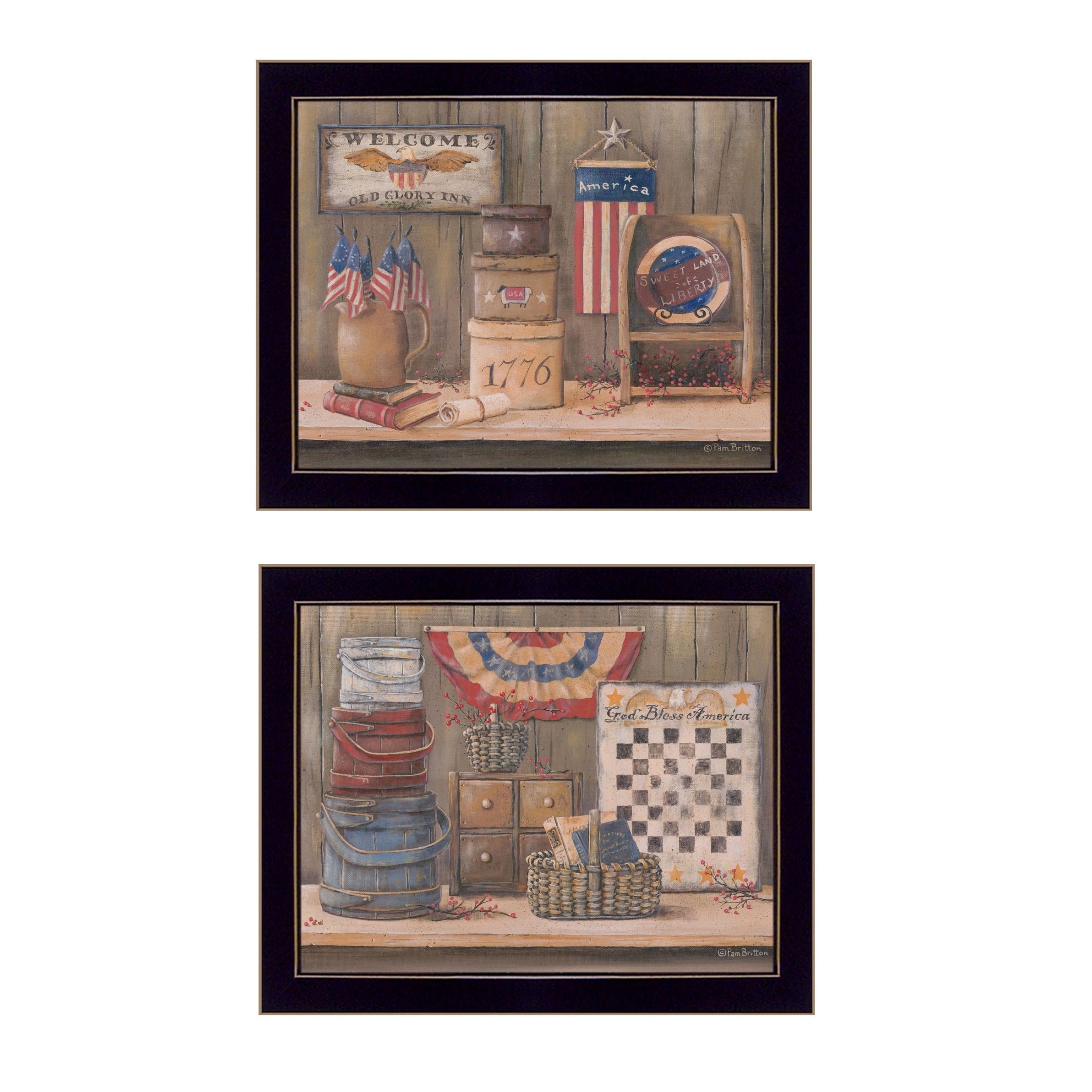 "Sweet Land of Liberty Collection" 2-Piece Vignette By Pam Britton, Printed Wall Art, Ready To Hang Framed Poster, Black Frame--1