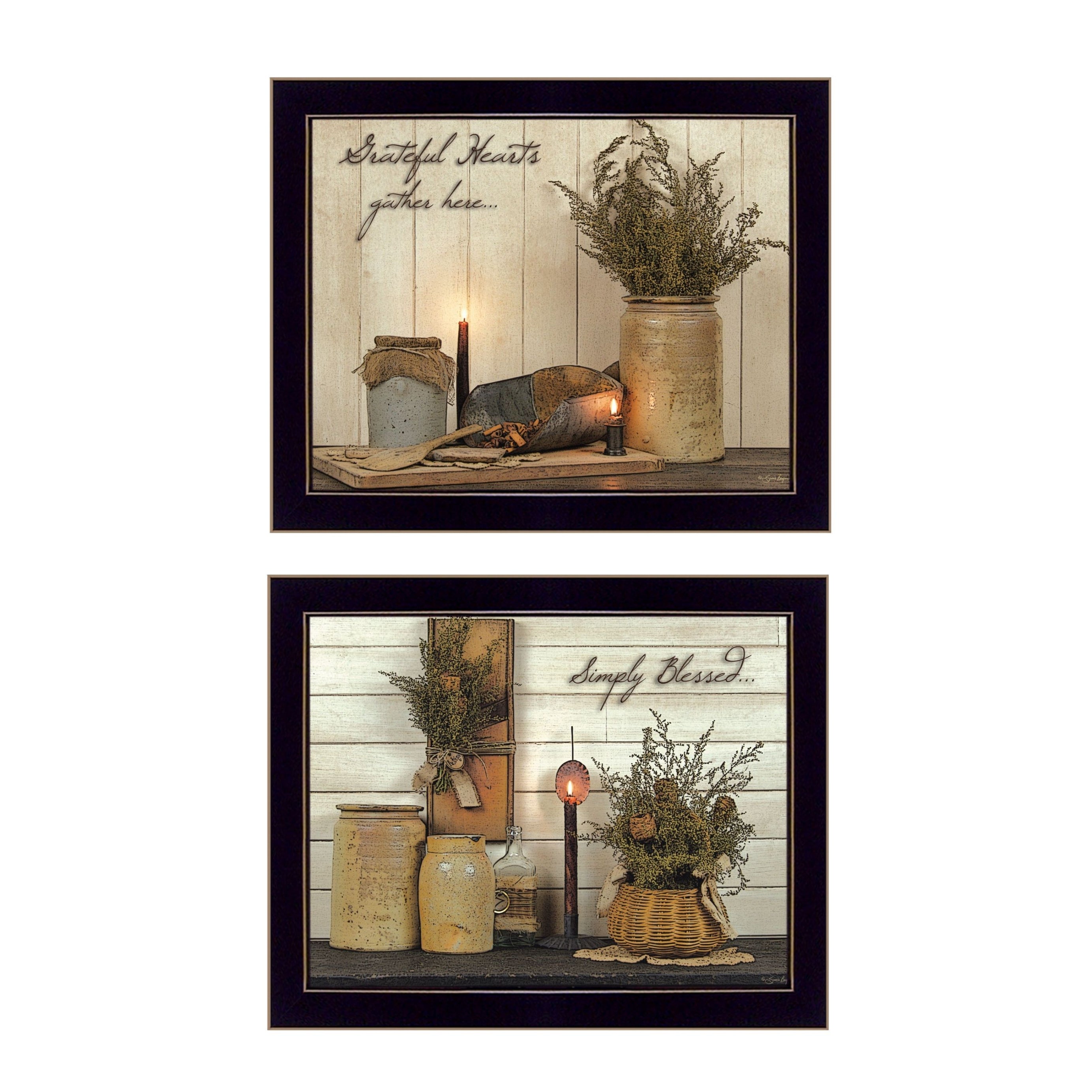 "Blessed Gathering Collection" 2-Piece Vignette By Susan Boyer, Printed Wall Art, Ready To Hang Framed Poster, Black Frame--1