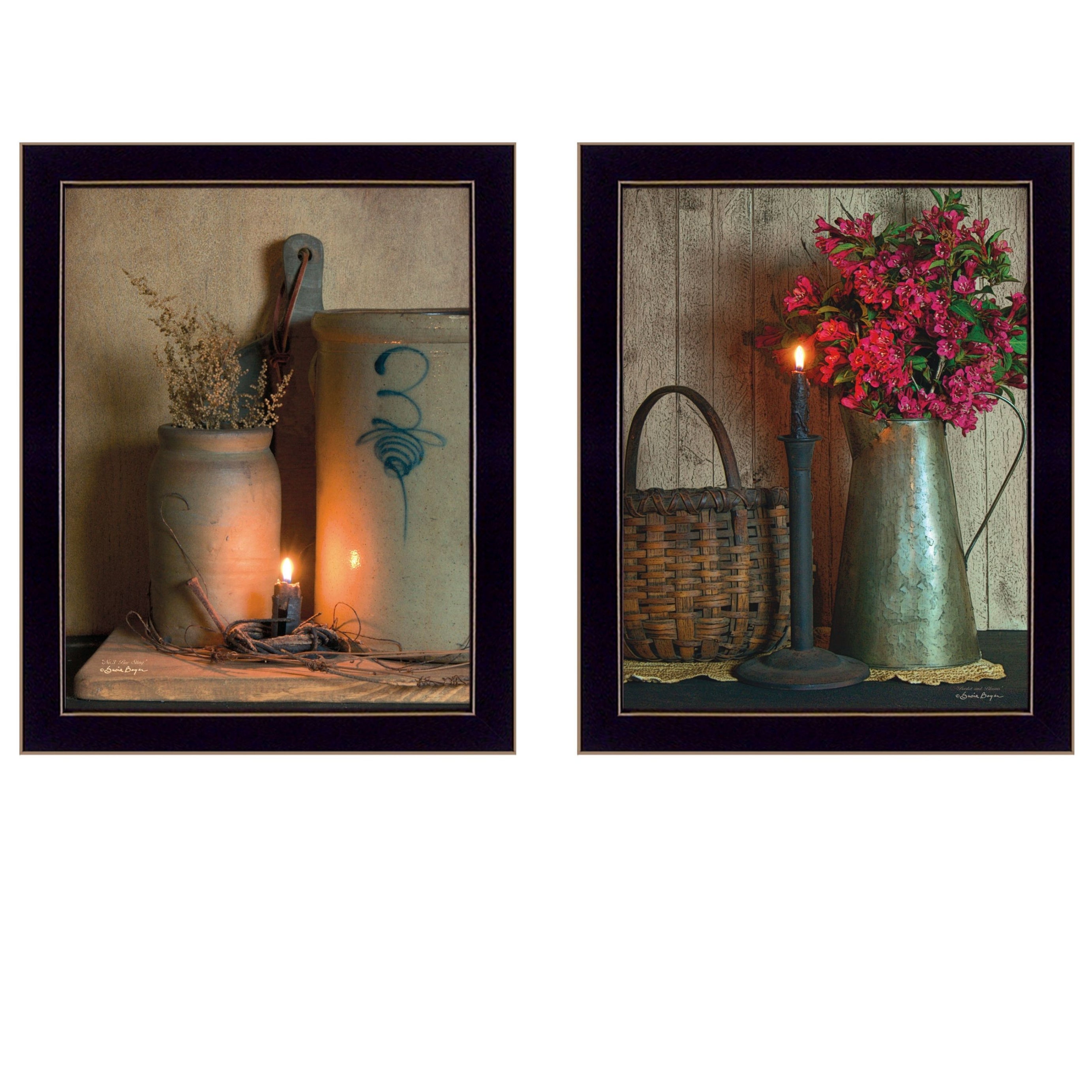 "Country Candlelight Collection" 2-Piece Vignette By Susan Boyer, Printed Wall Art, Ready To Hang Framed Poster, Black Frame--1