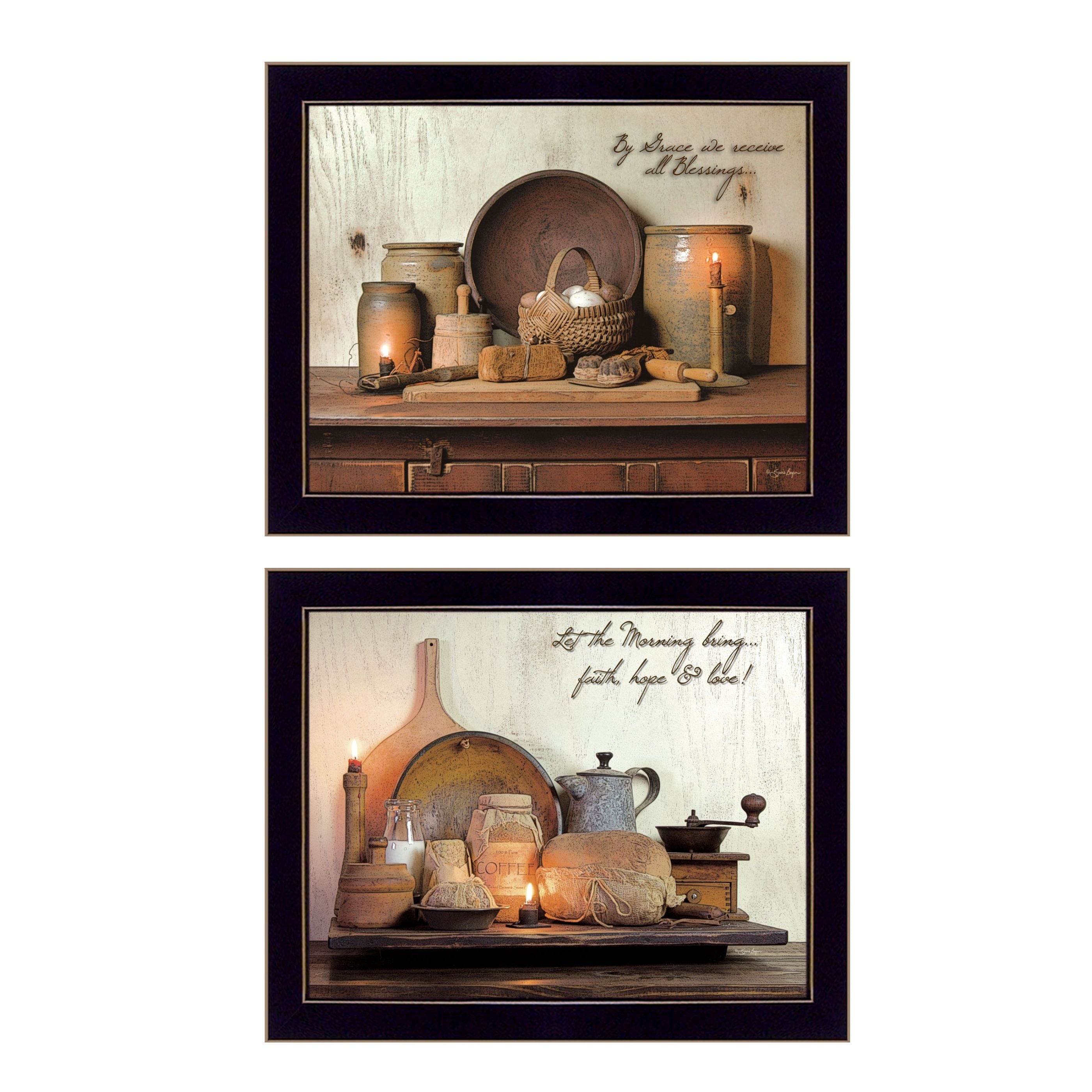 "By Grace Collection" 2-Piece Vignette By Susan Boyer, Printed Wall Art, Ready To Hang Framed Poster, Black Frame--1