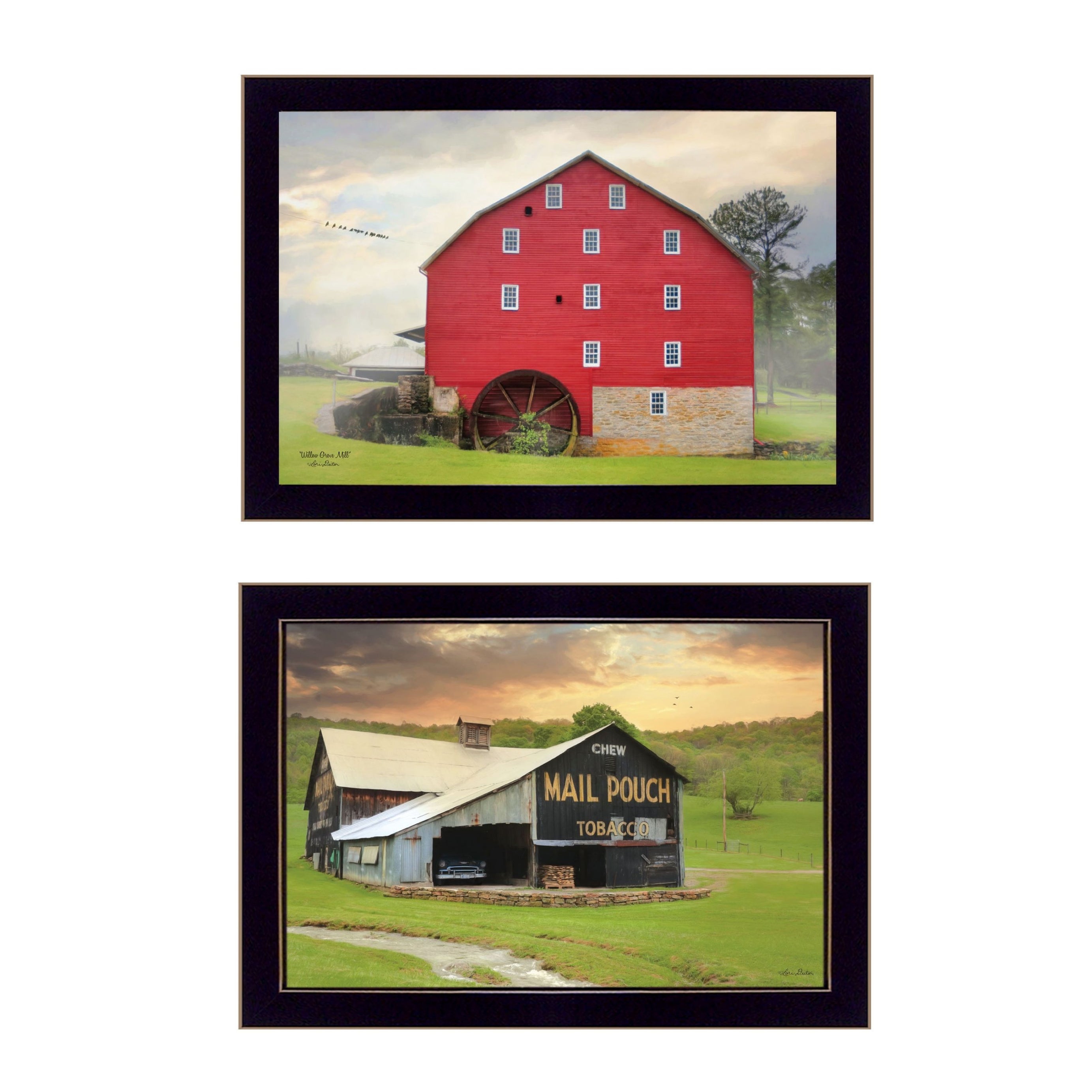 "Mail Pouch Barn and Mill Collection" 2-Piece Vignette By Lori Deiter, Printed Wall Art, Ready To Hang Framed Poster, Black Frame--1