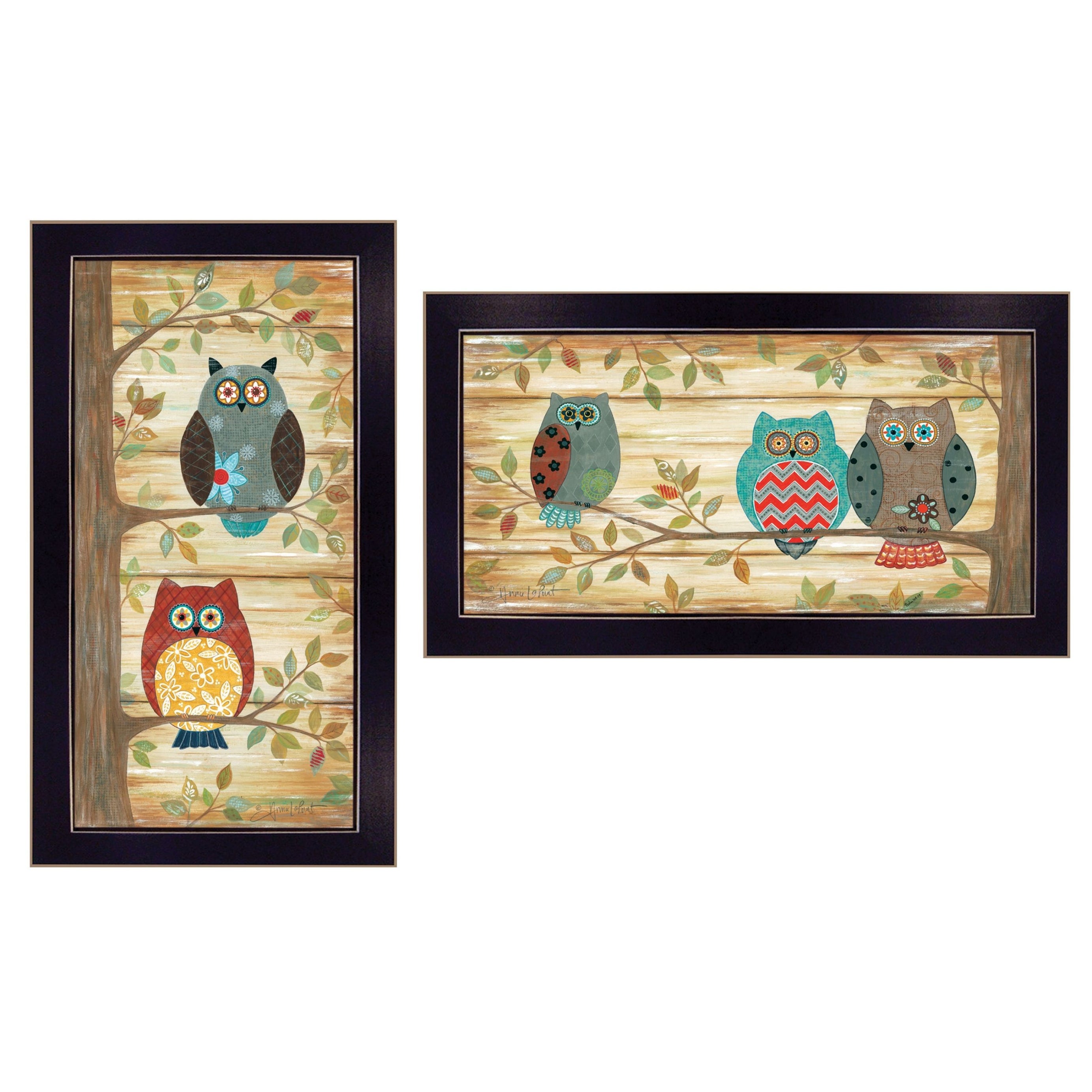 "The Wise Owls Collection" 2-Piece Vignette By Annie LaPoint, Printed Wall Art, Ready To Hang Framed Poster, Black Frame--1