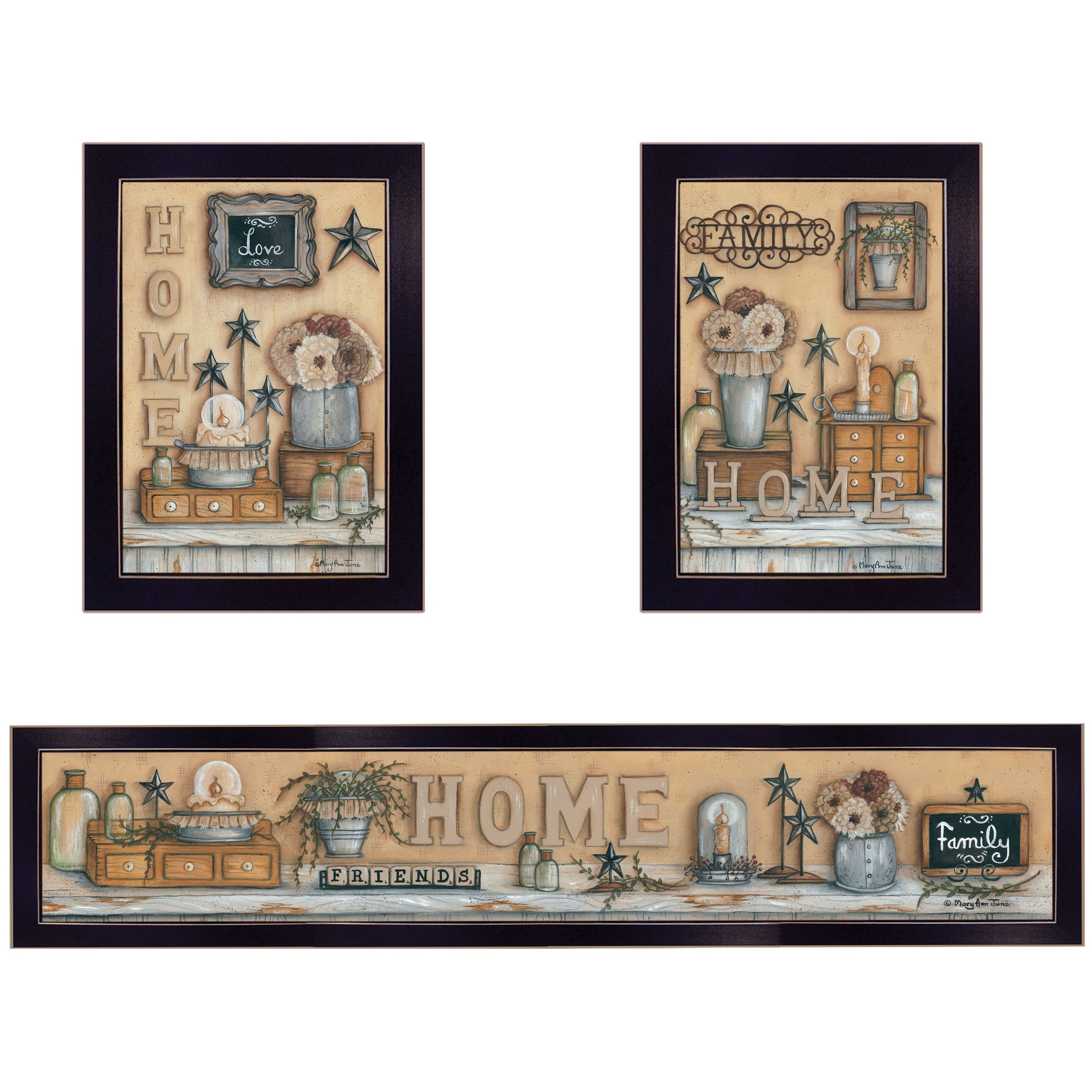 "Where Family & Friends Gather 3-Piece Vignette by Mary Ann June, Black Frame--1