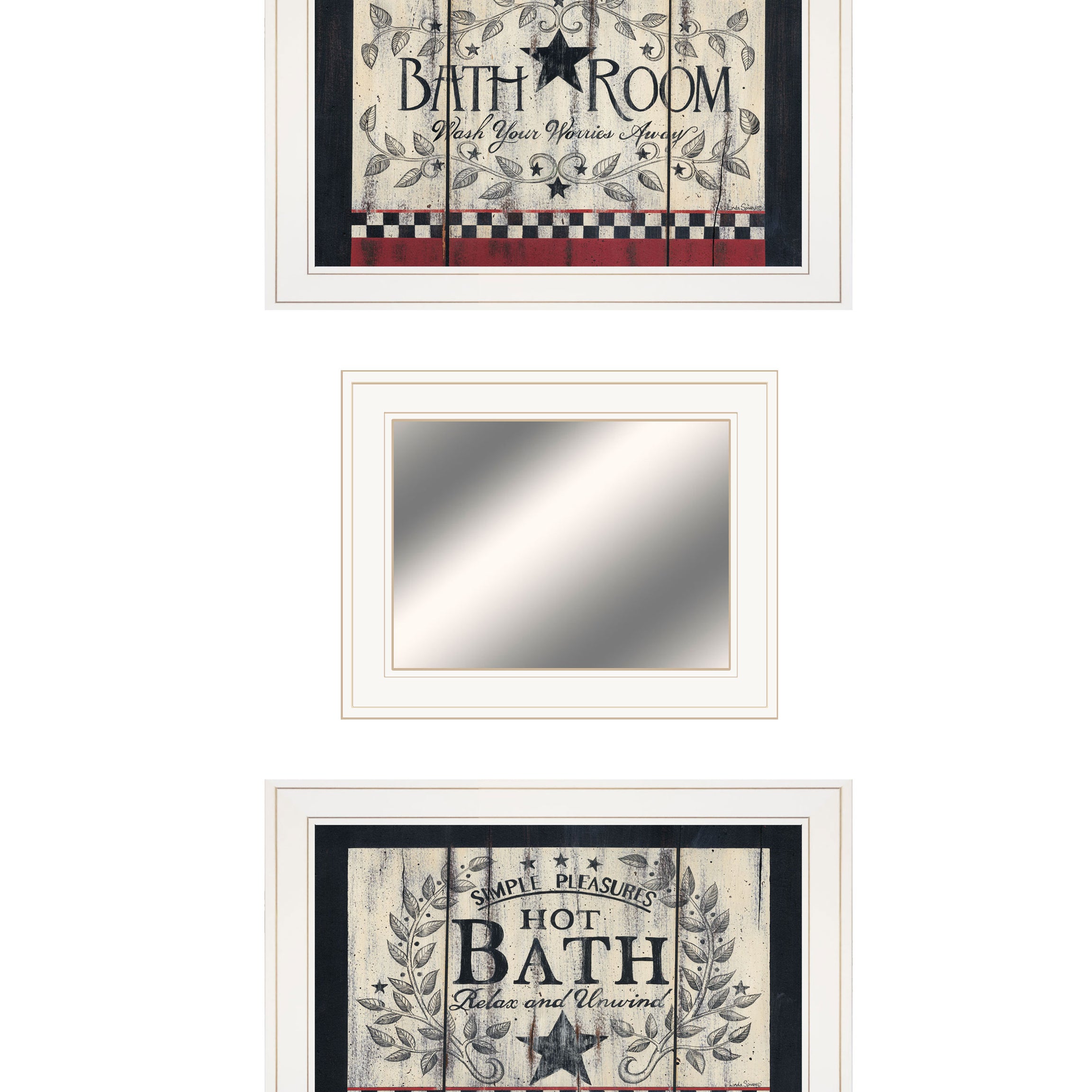 "Hot Bath" 3-Piece Vignette By Linda Spivey, Ready to Hang Framed Print, White Frame--1