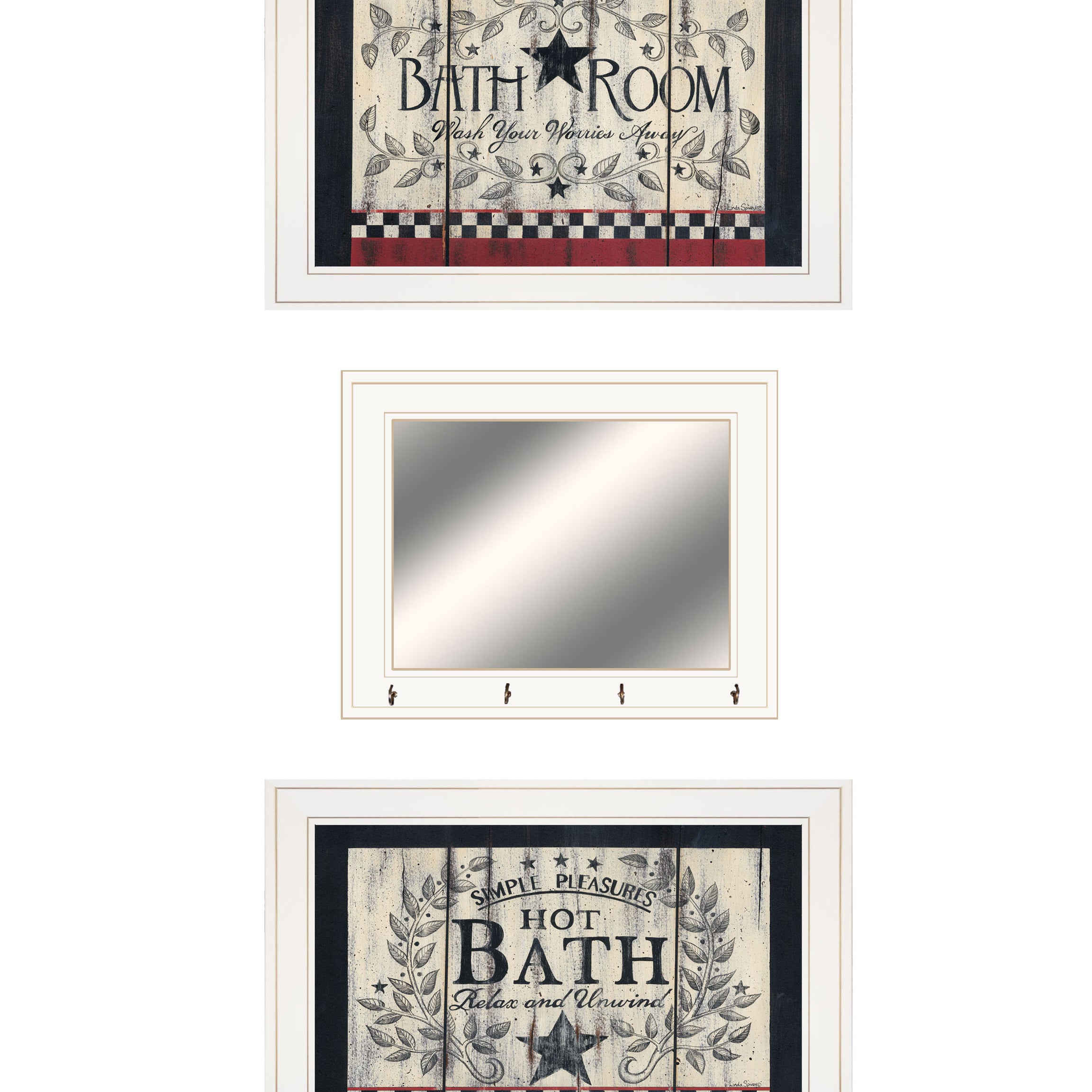 "Hot Bath" 3-Piece Vignette By Linda Spivey, Ready to Hang Framed Print, White Frame--1