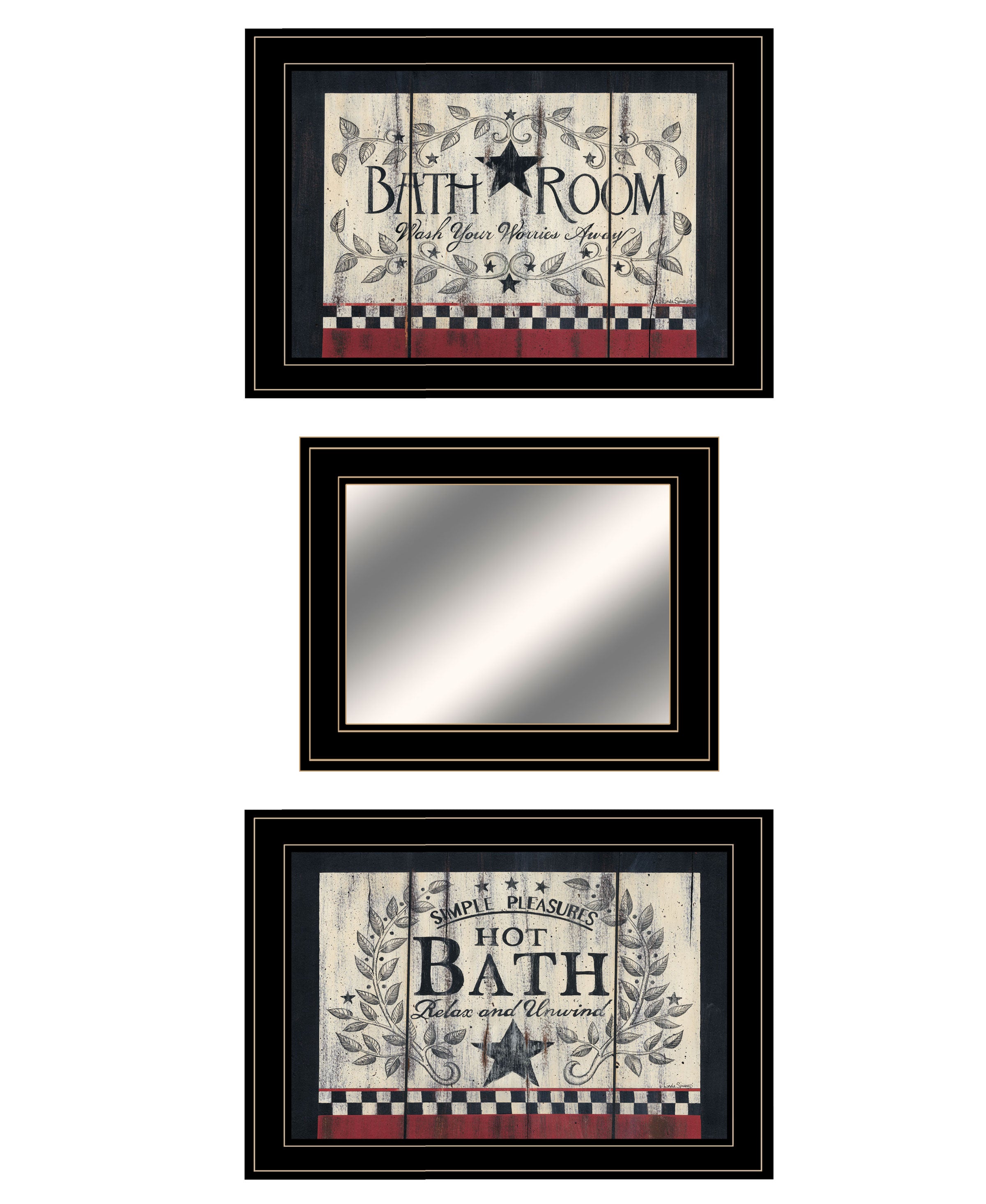 "Hot Bath" 3-Piece Vignette By Linda Spivey, Ready to Hang Framed Print, Black Frame--1