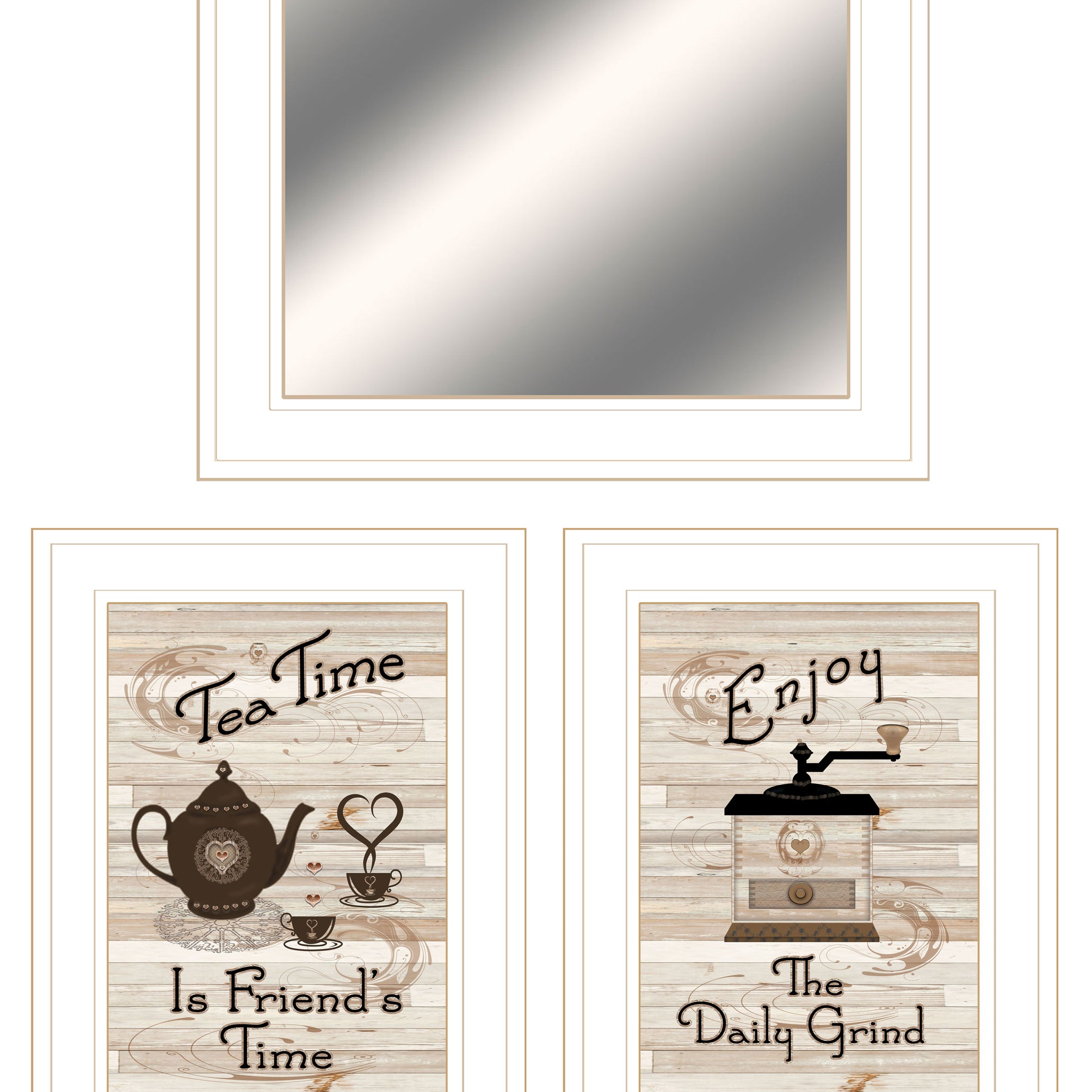 "Enjoy Tea Time" 3-Piece Vignette By Trendy Decor 4U, Ready to Hang Framed Print, White Frame--1