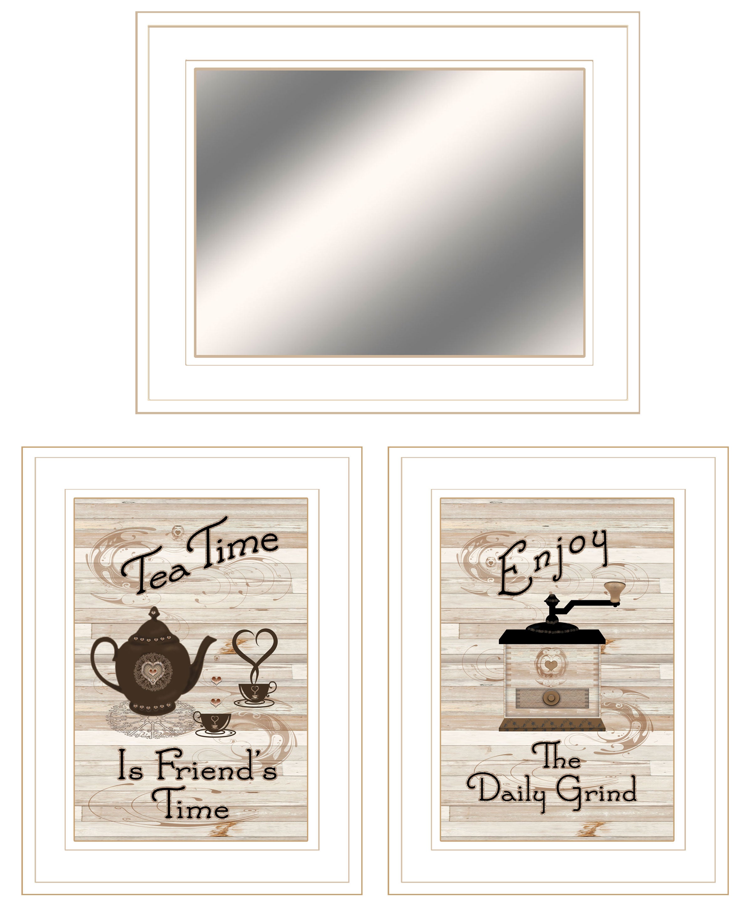 "Enjoy Tea Time" 3-Piece Vignette By Trendy Decor 4U, Ready to Hang Framed Print, White Frame--1