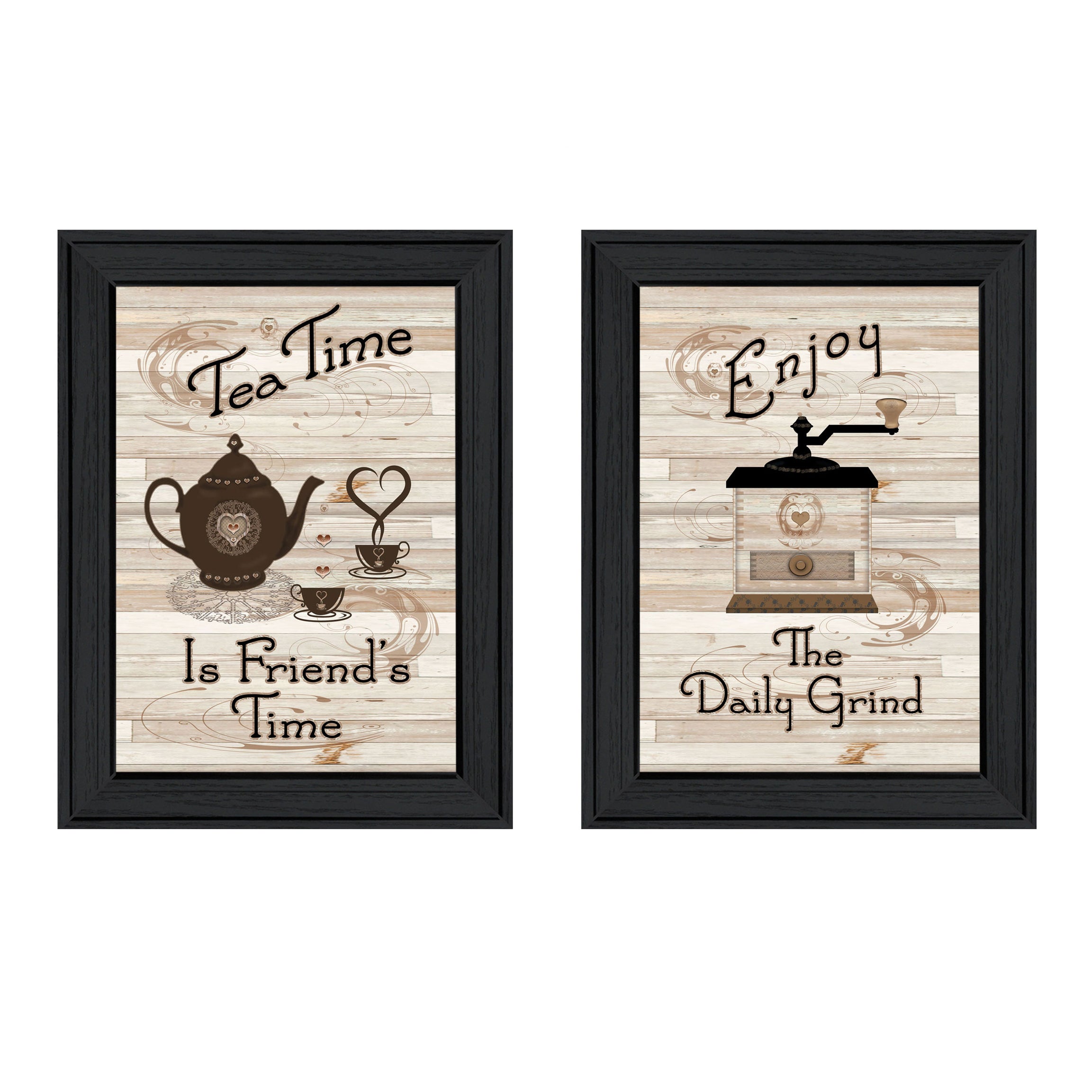 "Enjoy Tea Time" 2-Piece Vignette by Millwork Engineering, Black Frame--1