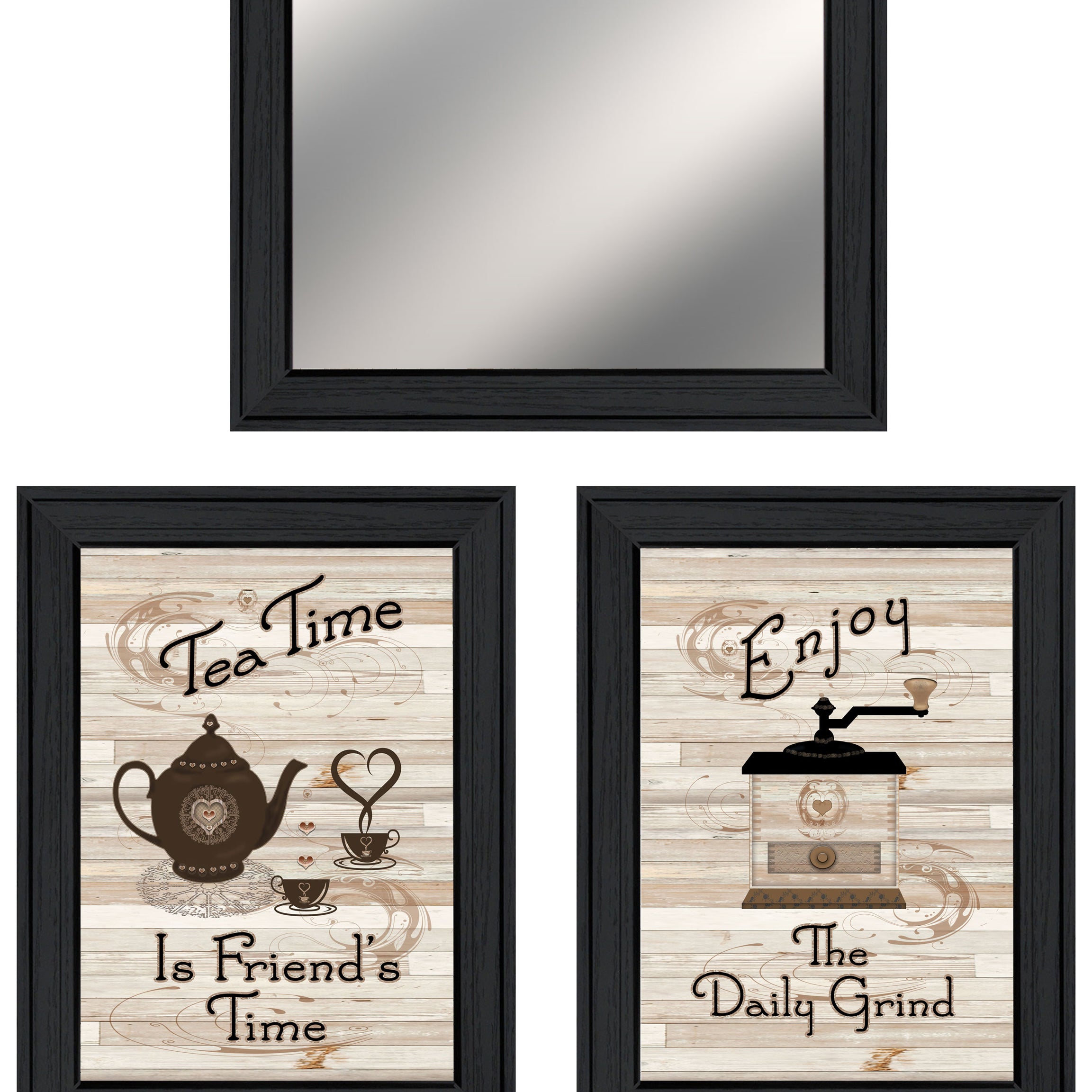 "Enjoy Tea Time" 3-Piece Vignette By Trendy Decor 4U, Ready to Hang Framed Print, Black Frame--1