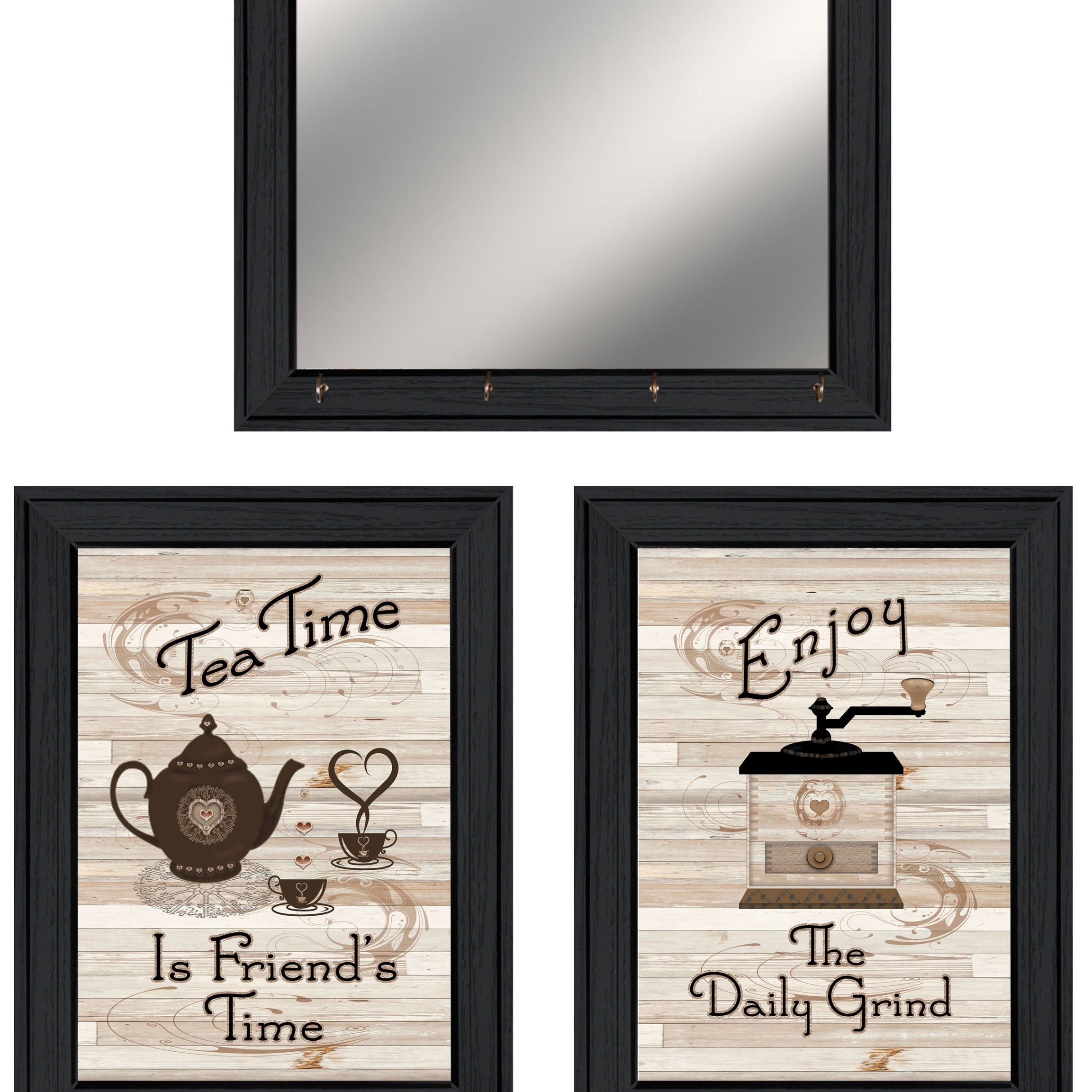 "Enjoy Tea Time" 3-Piece Vignette By Trendy Decor 4U, Ready to Hang Framed Print, Black Frame--1