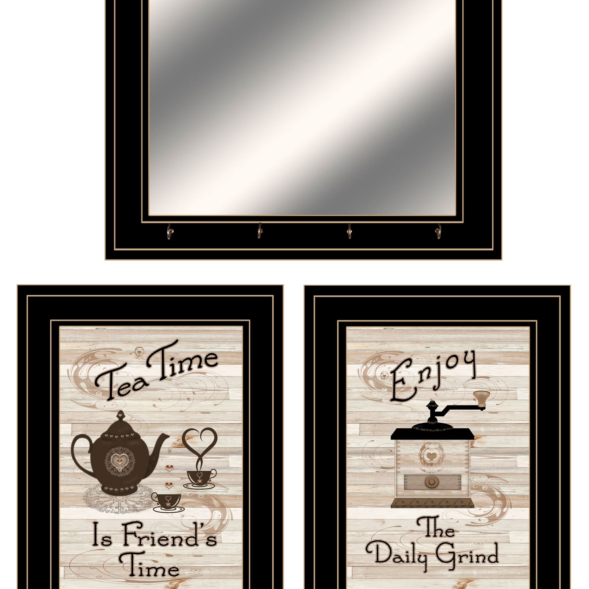 "Enjoy Tea Time" 3-Piece Vignette By Trendy Decor 4U, Ready to Hang Framed Print, Black Frame--1