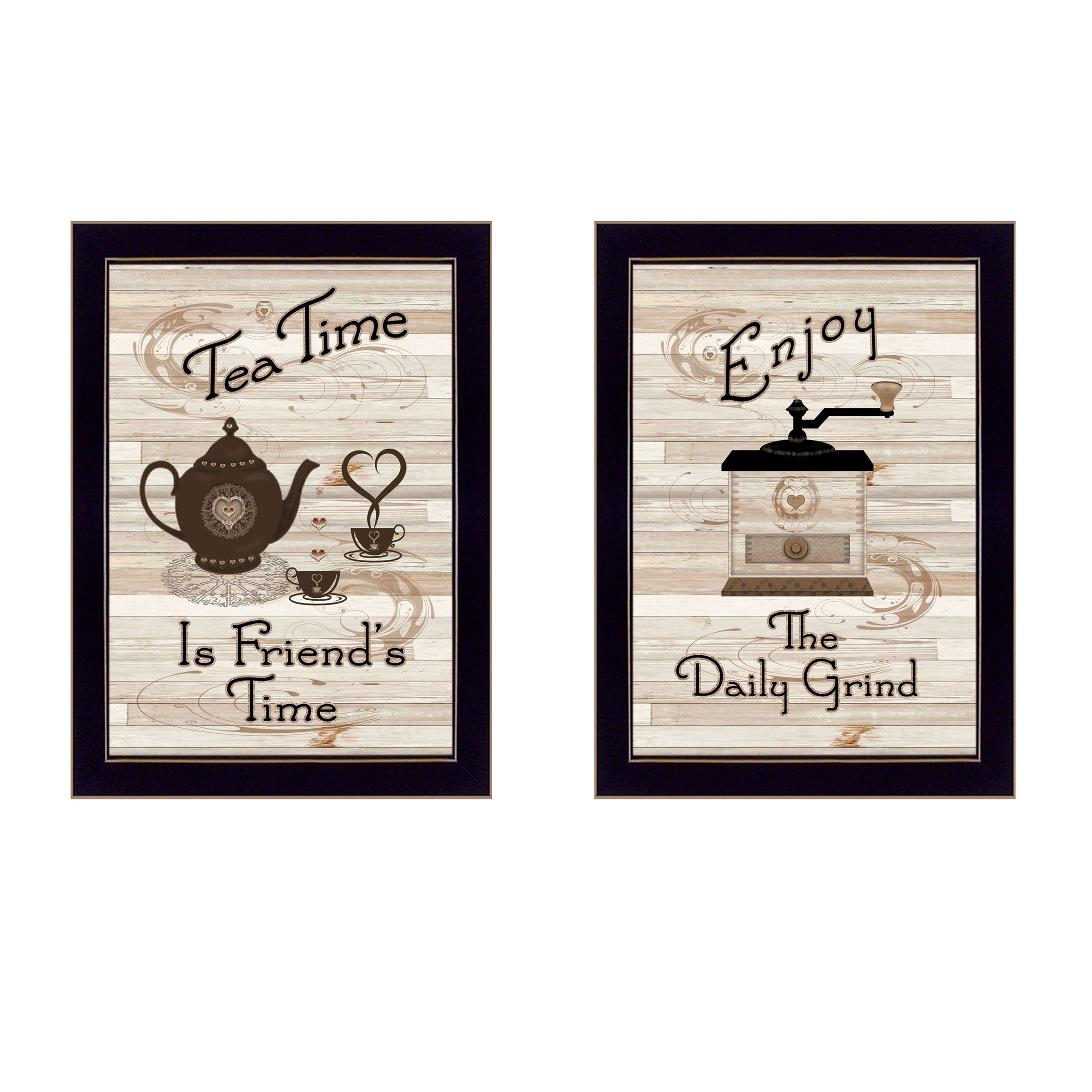 "Enjoy Tea Time" 2-Piece Vignette by Millwork Engineering, Black Frame--1