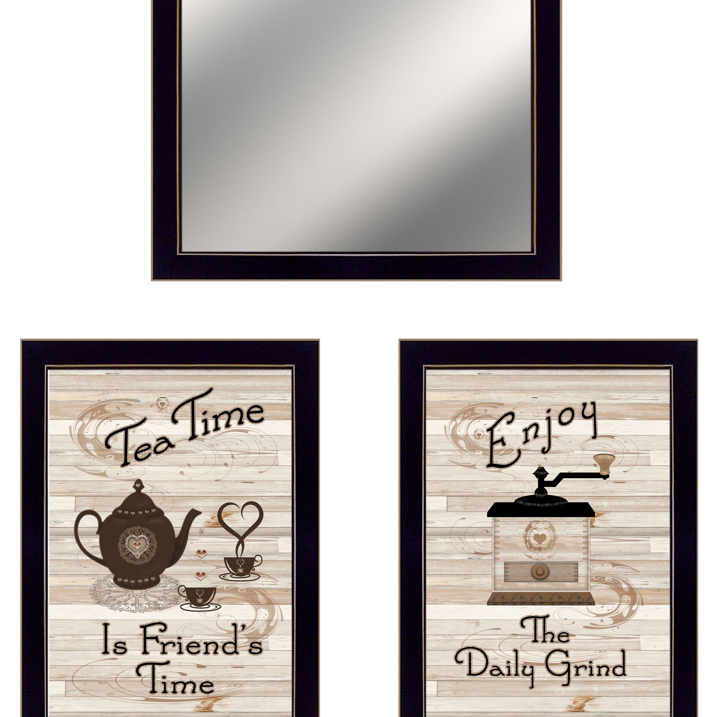 "Enjoy Tea Time" 3-Piece Vignette By Trendy Decor 4U, Ready to Hang Framed Print, Black Frame--1