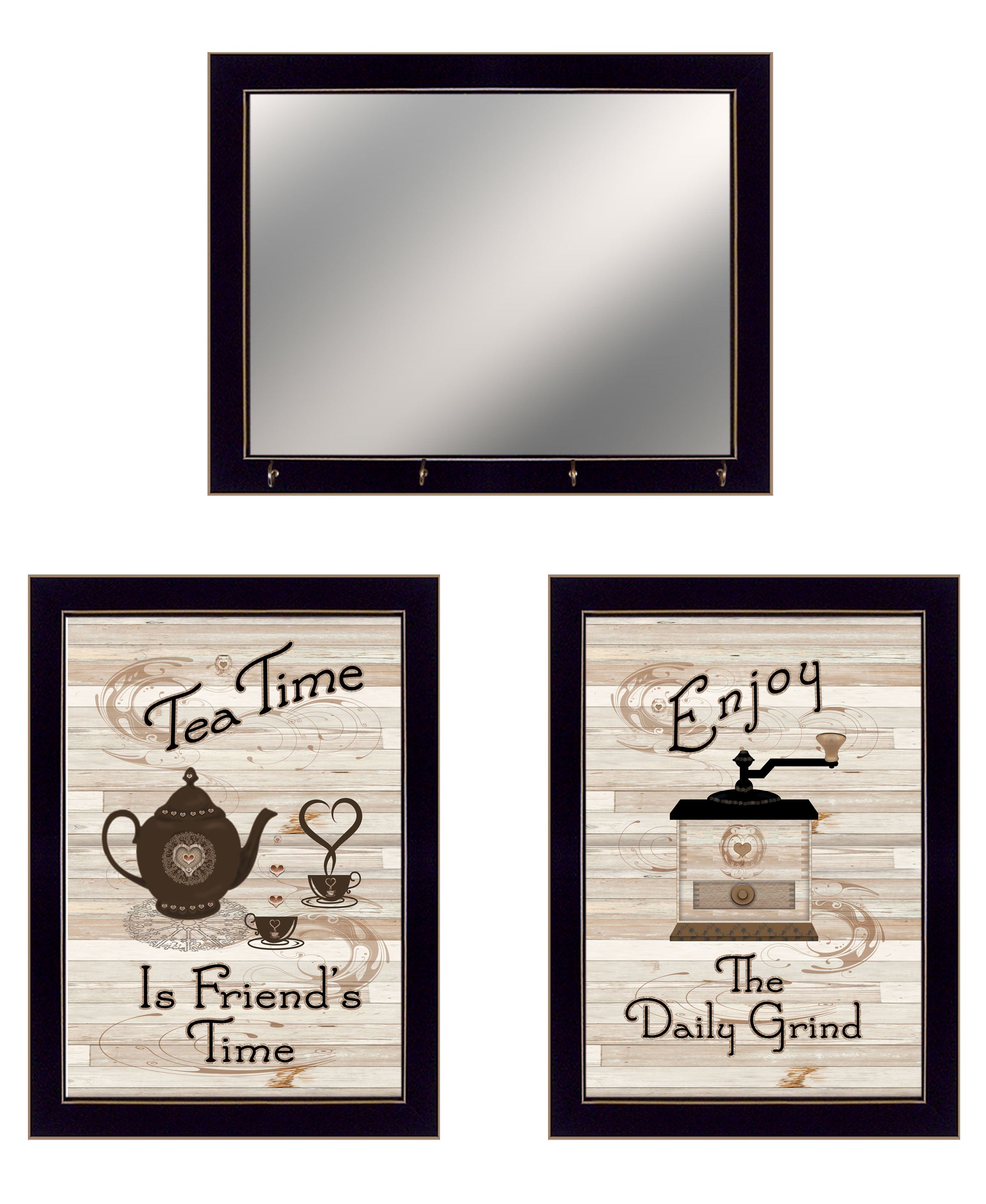 "Enjoy Tea Time" 3-Piece Vignette By Trendy Decor 4U, Ready to Hang Framed Print, Black Frame--1