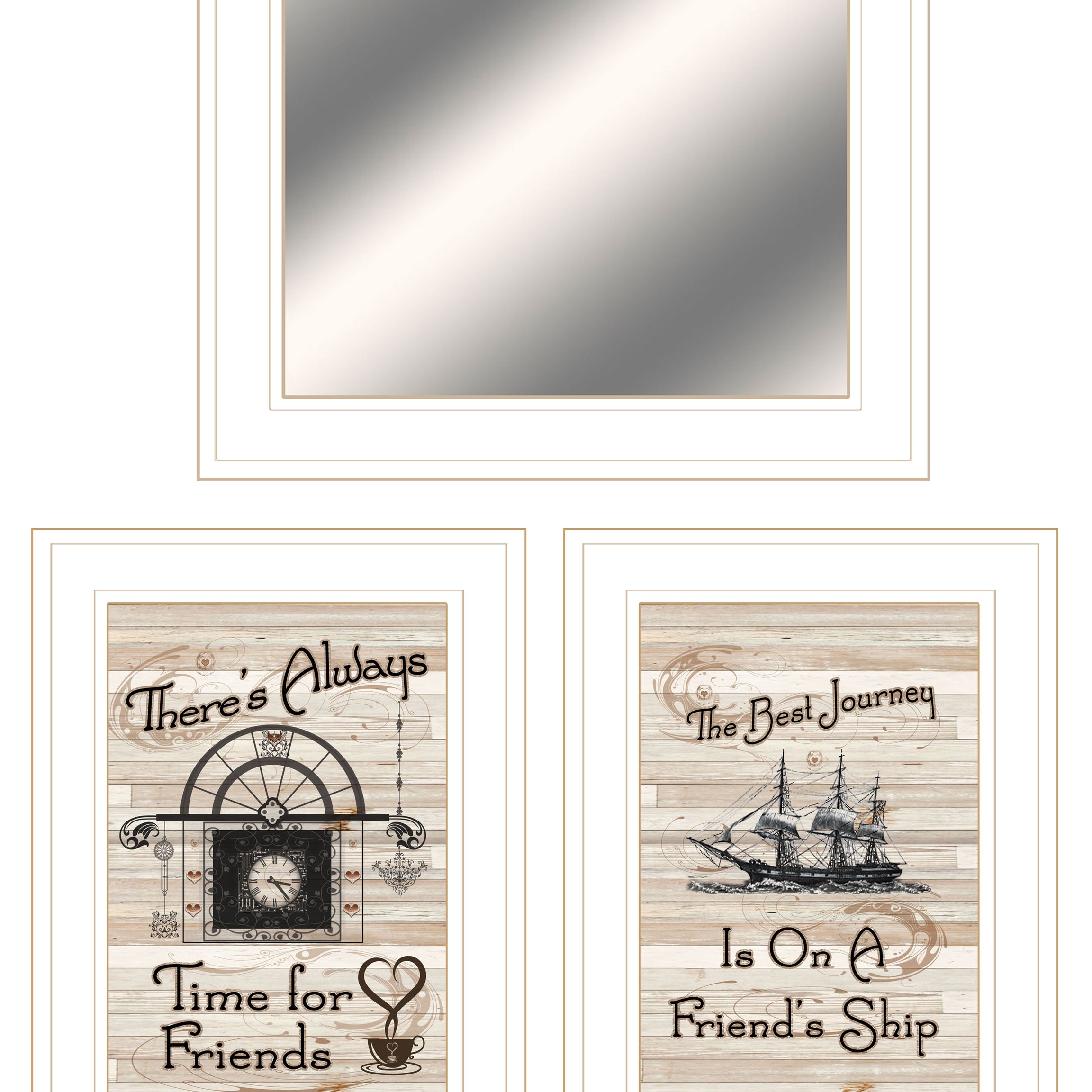 "Friendship Journey" 3-Piece Vignette By Trendy Decor 4U, Ready to Hang Framed Print, White Frame--1