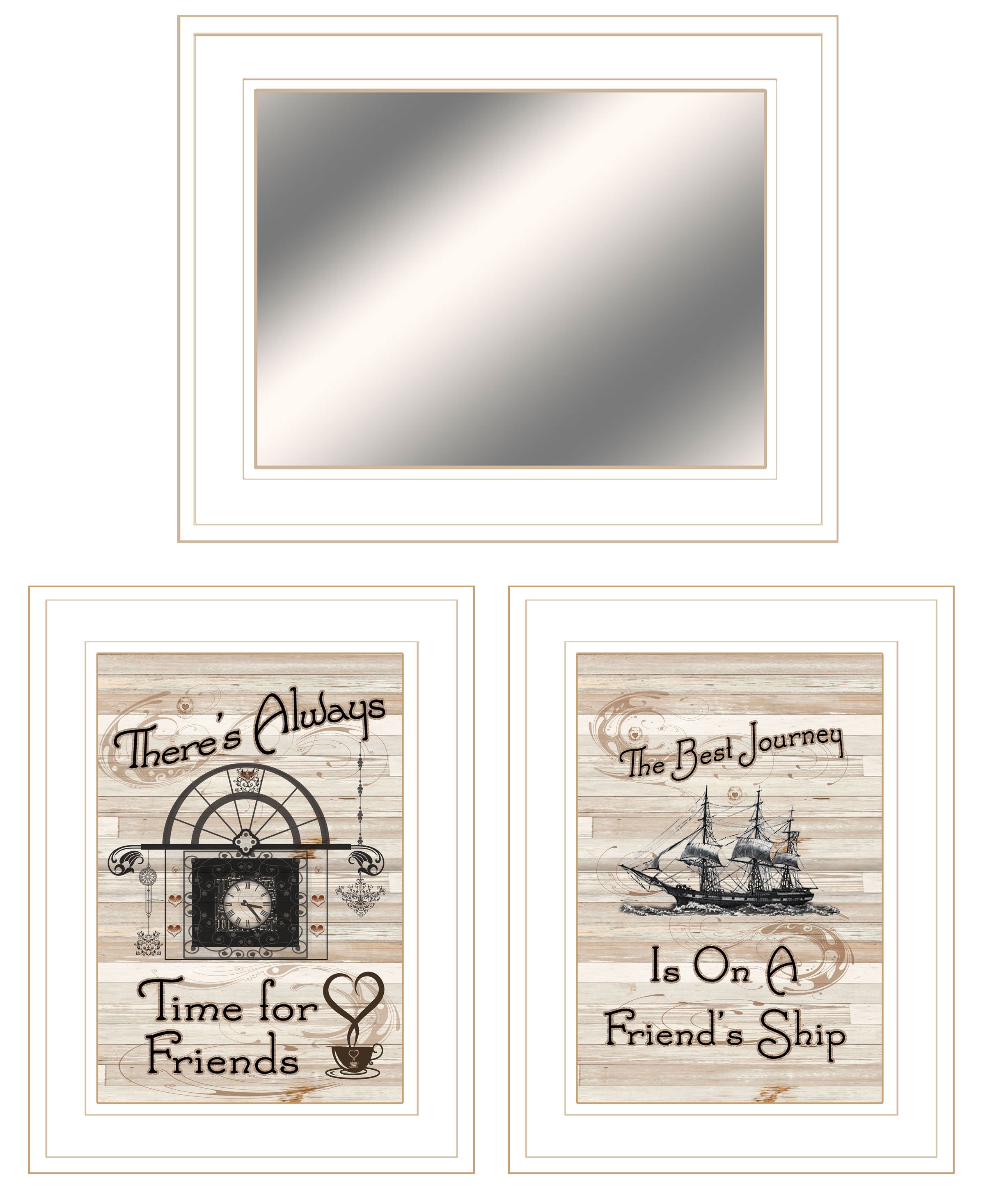 "Friendship Journey" 3-Piece Vignette By Trendy Decor 4U, Ready to Hang Framed Print, White Frame--1