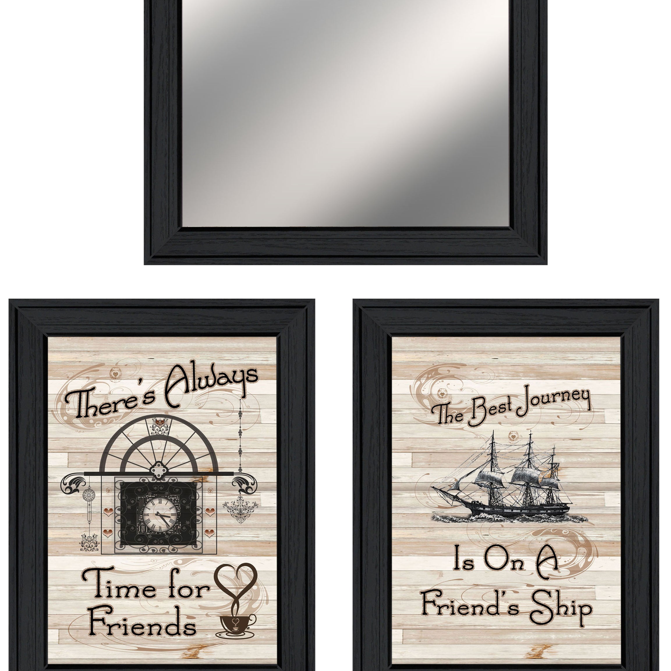 "Friendship Journey" 3-Piece Vignette By Trendy Decor 4U, Ready to Hang Framed Print, Black Frame--1