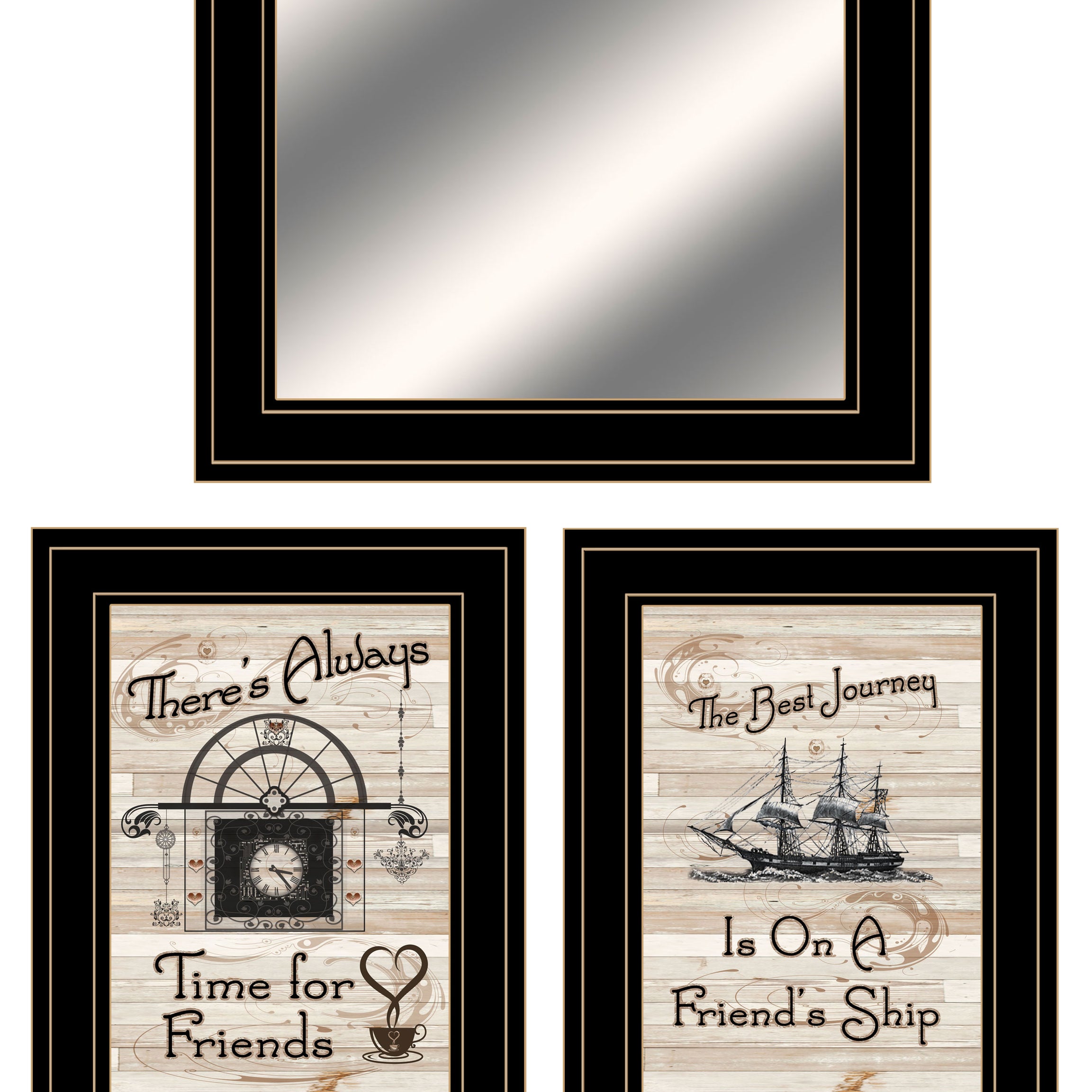 "Friendship Journey" 3-Piece Vignette By Trendy Decor 4U, Ready to Hang Framed Print, Black Frame--1