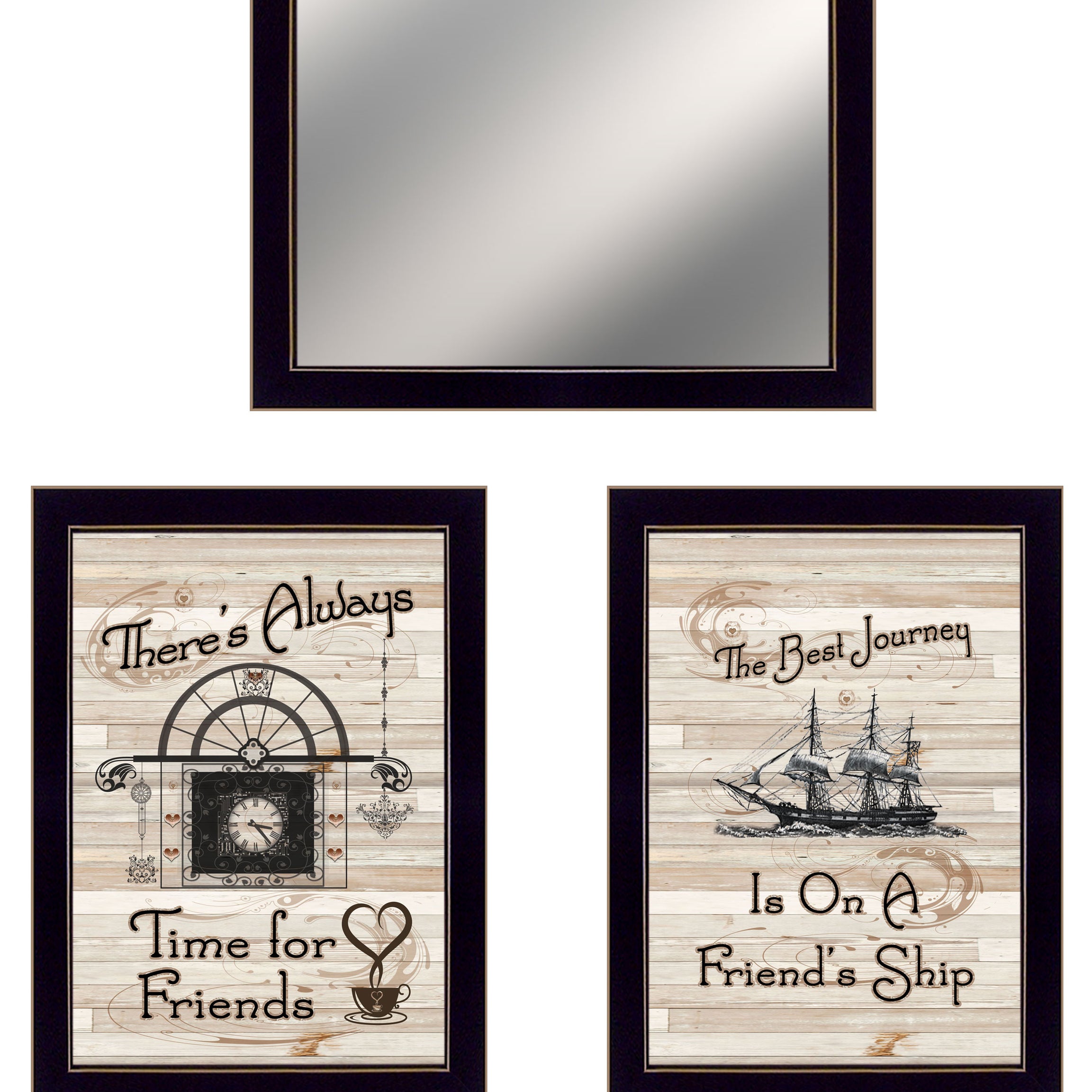 "Friendship Journey" 3-Piece Vignette By Trendy Decor 4U, Ready to Hang Framed Print, Black Frame--1