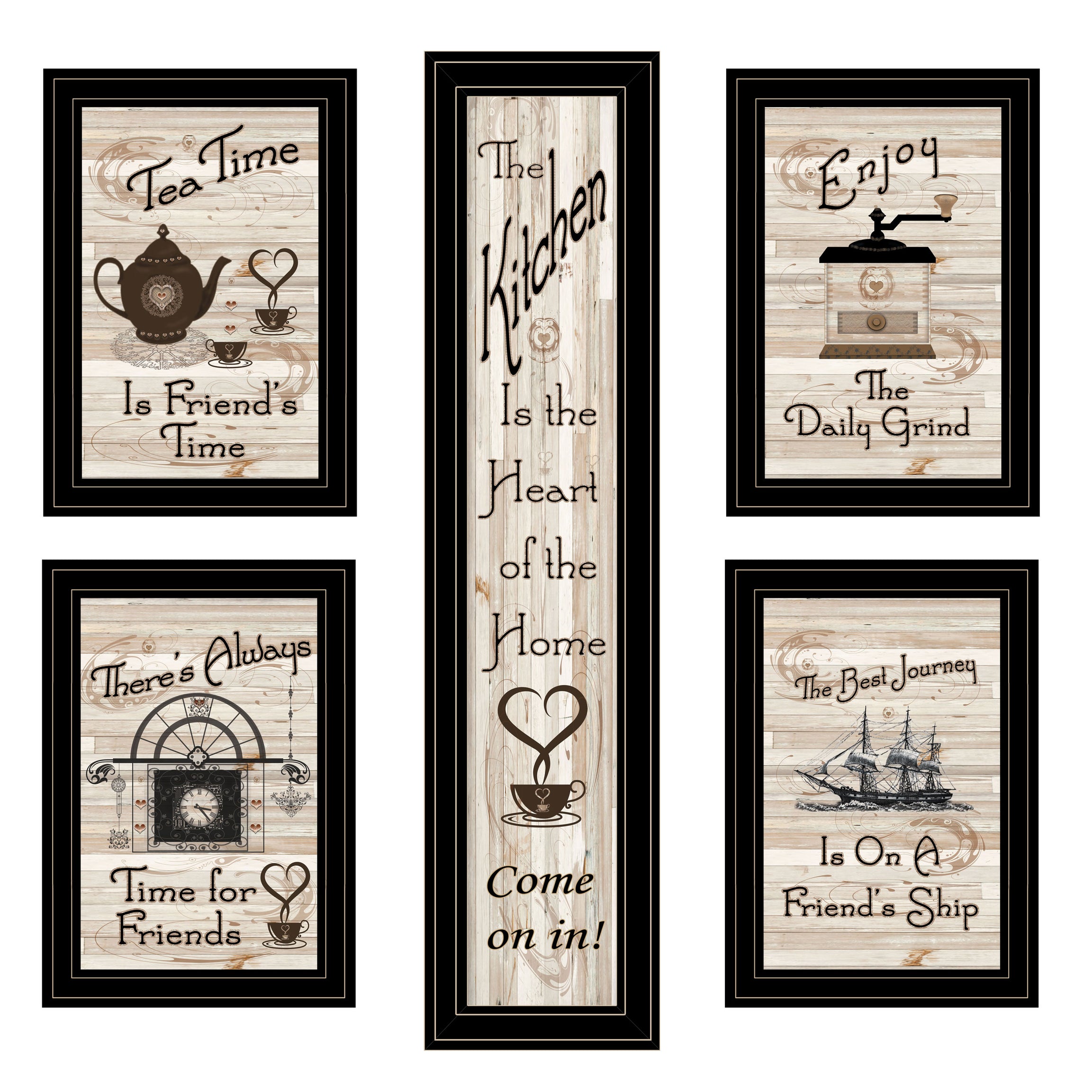 "Kitchen Friendship Collection" 5-Piece Vignette By Trendy Decor 4U, Black Frame--1