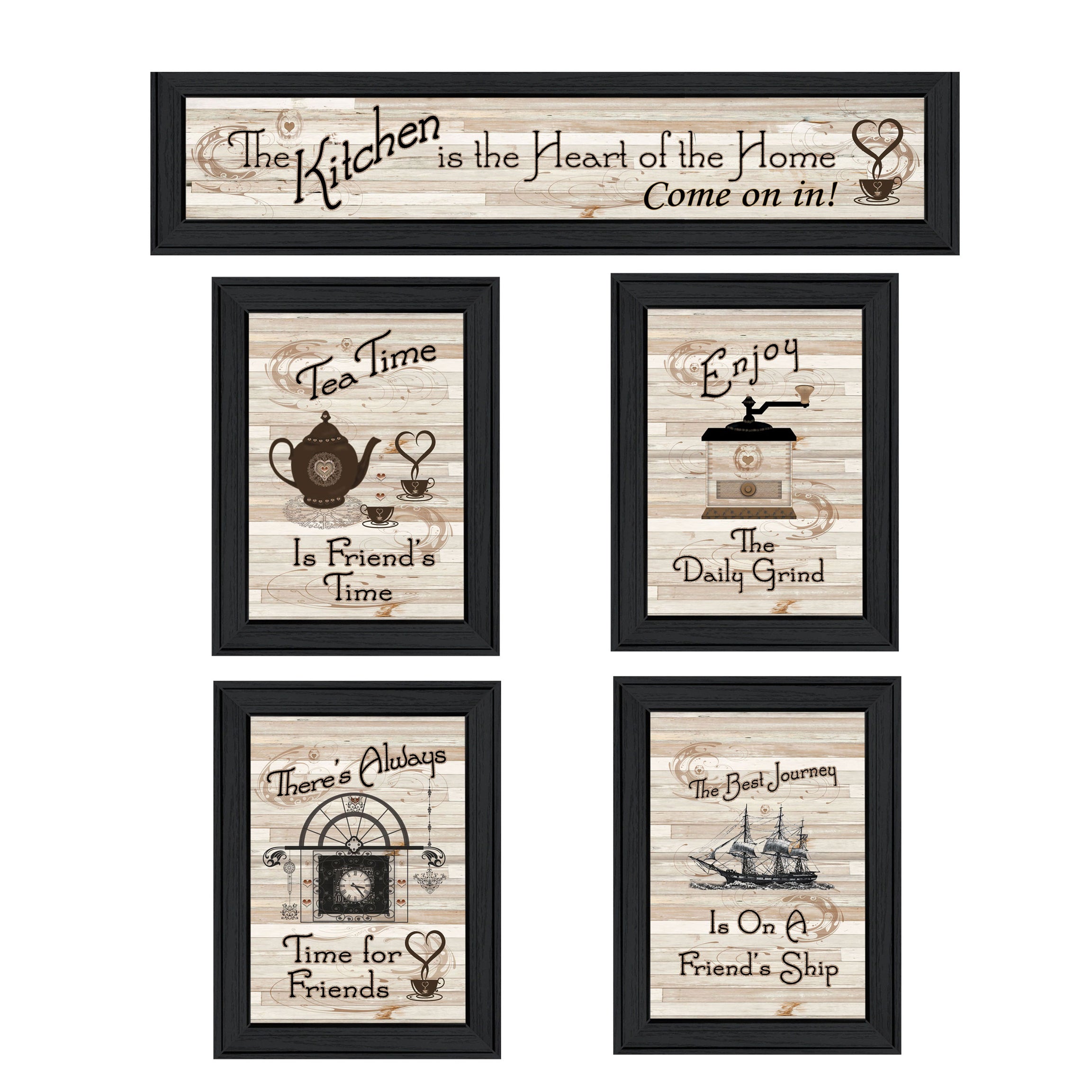 "Kitchen Friendship Collection II" 5-Piece Vignette by Millwork Engineering, Black Frame--1