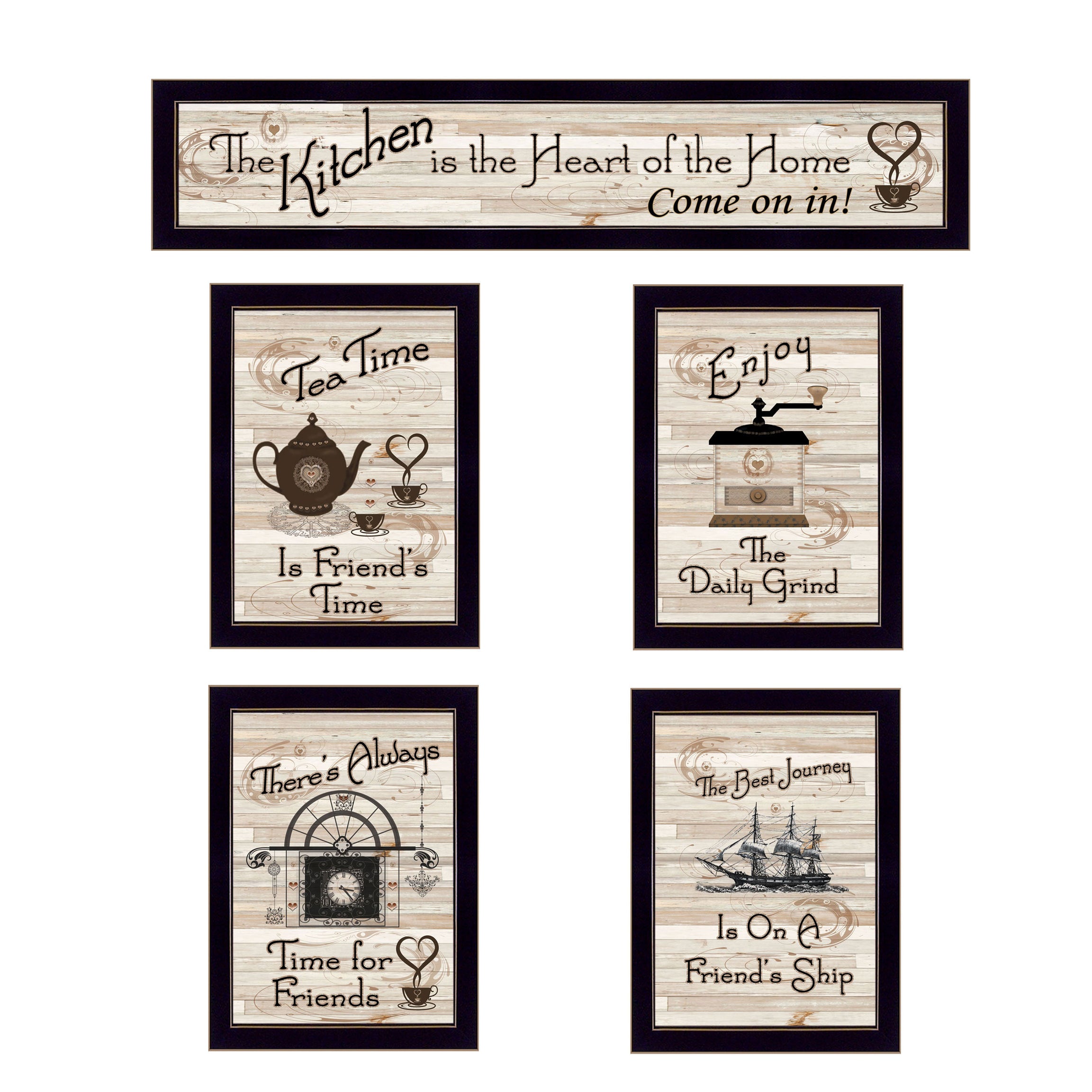 Trendy Decor 4U "Kitchen Friendship Collection II" Framed Wall Art, Modern Home Decor 5 Piece Vignette for Living Room, Bedroom & Farmhouse Wall Decoration by Millwork Engineering--1