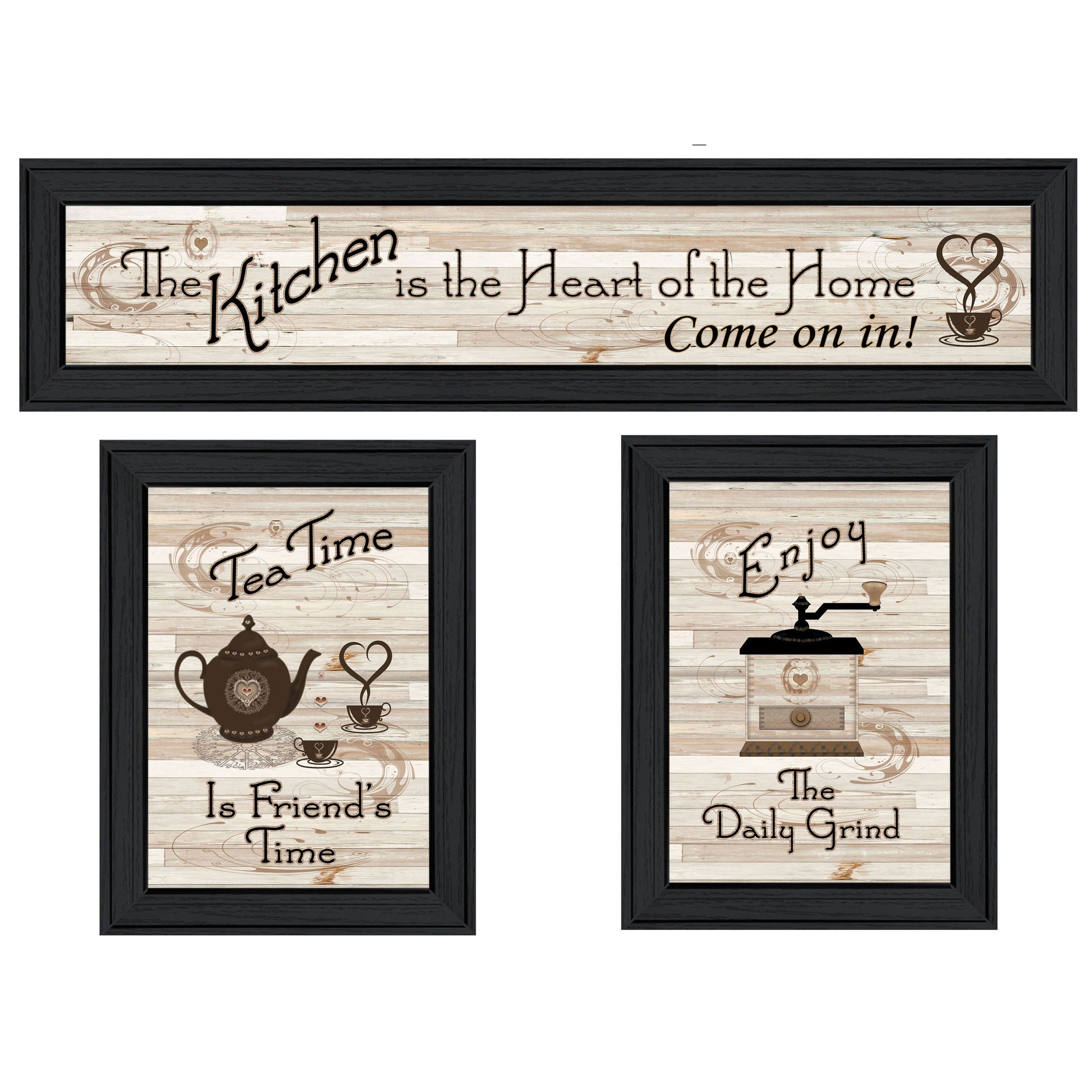 "Kitchen Friendship Collection III" 3-Piece Vignette By Artisan Trendy Decor, Ready to Hang Framed Print, Black Frame--1