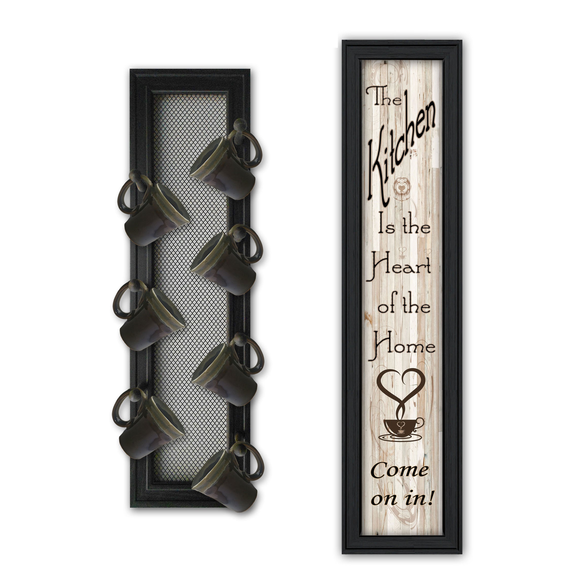 "Come On In" 2-Piece Vignette with 7-Peg Mug Rack by Millwork Engineering, Black Frame--1