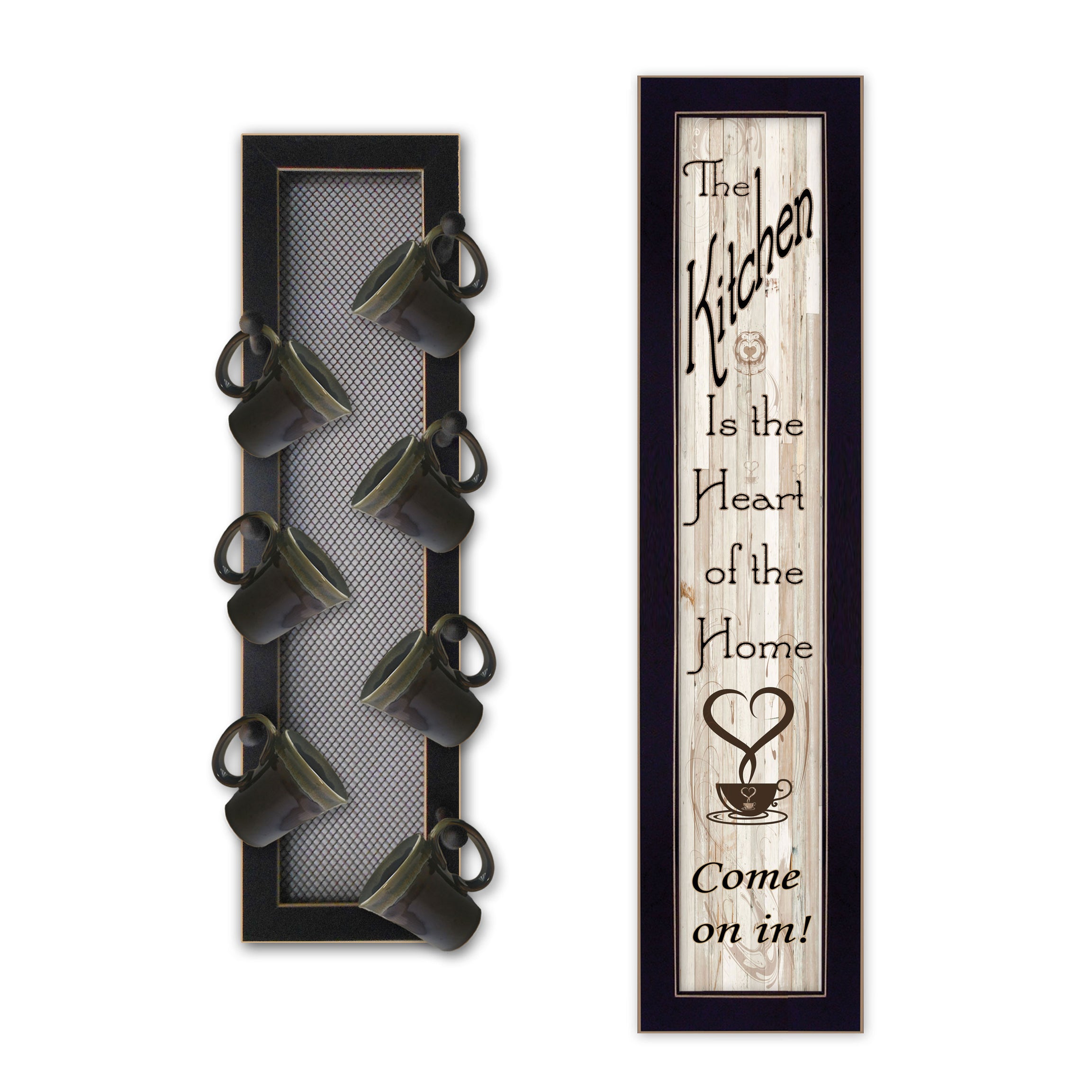 "Come On In" 2-Piece Vignette with 7-Peg Mug Rack by Millwork Engineering, Black Frame--1