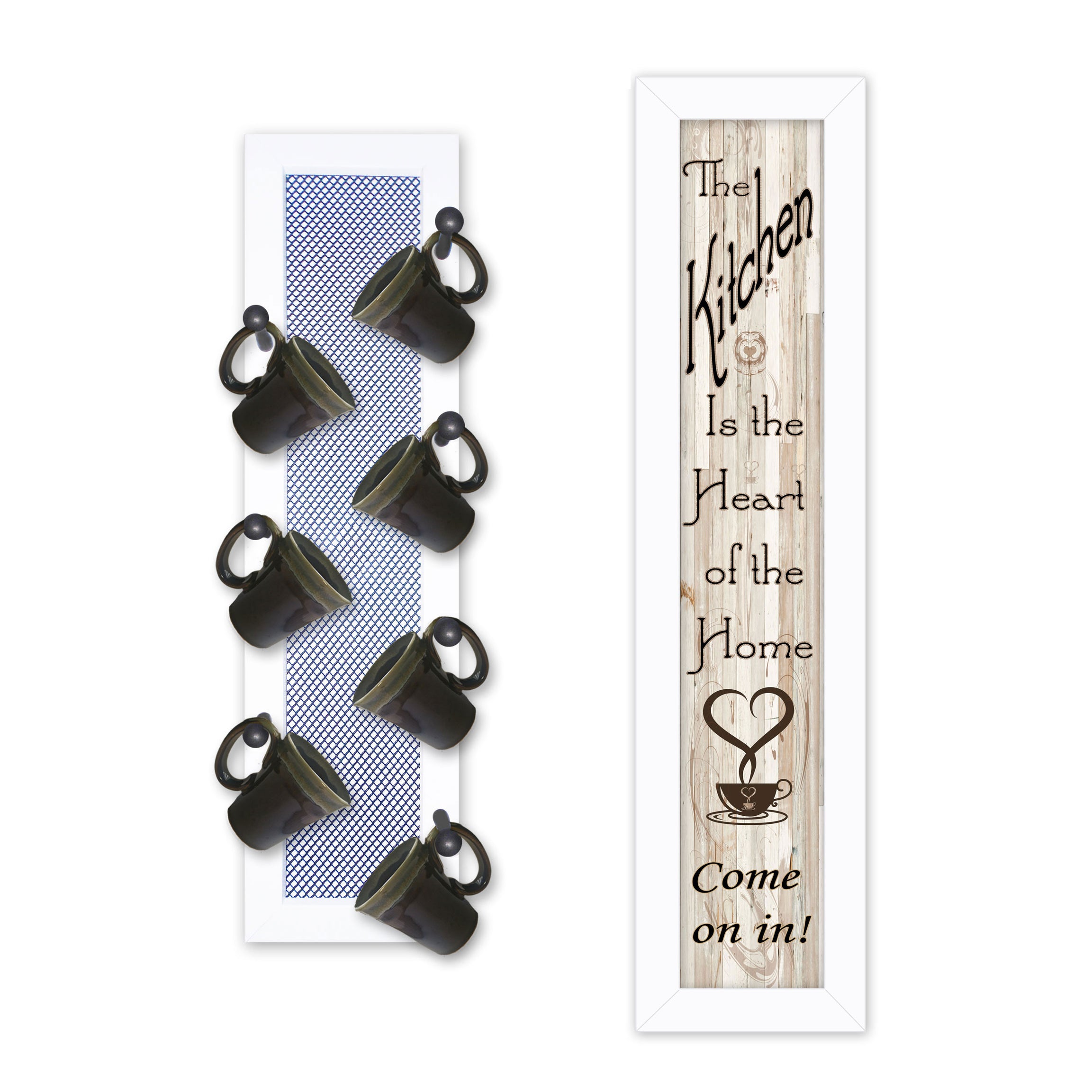 "Come On In" 2-Piece Vignette with 7-Peg Mug Rack by Millwork Engineering, White Frame--1