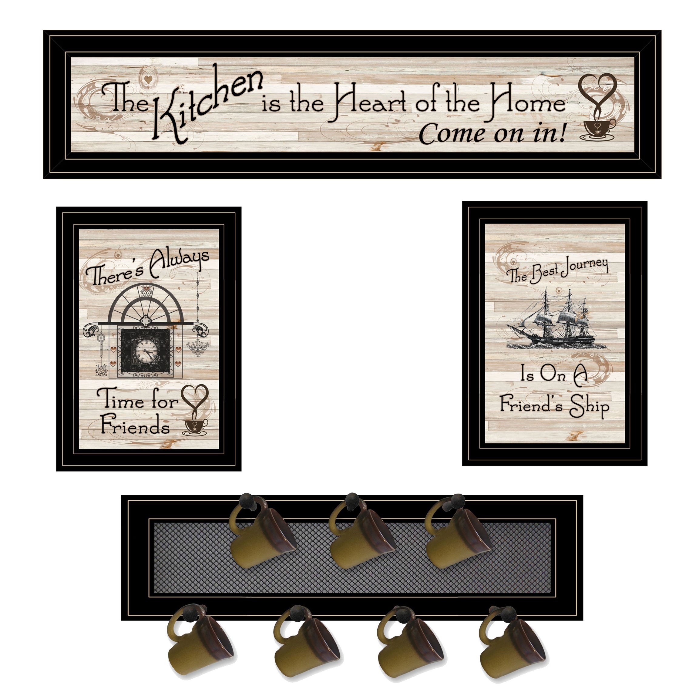 Kitchen Print (33x8) & Mug Rack(Horizonal) 27x8x3, Black Frame--1