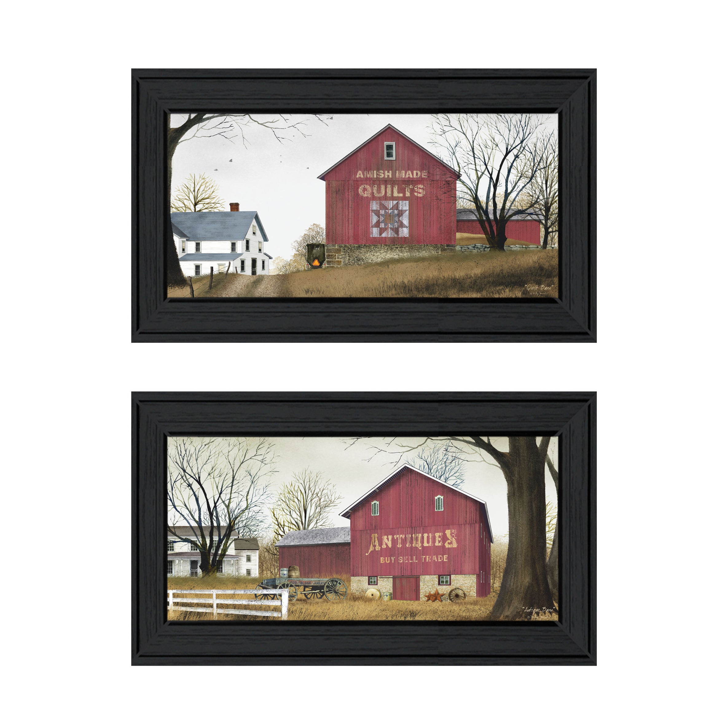 "Antique Barn & Quilt Barn" 2-Piece Vignette by Billy Jacobs, Black Frame--1