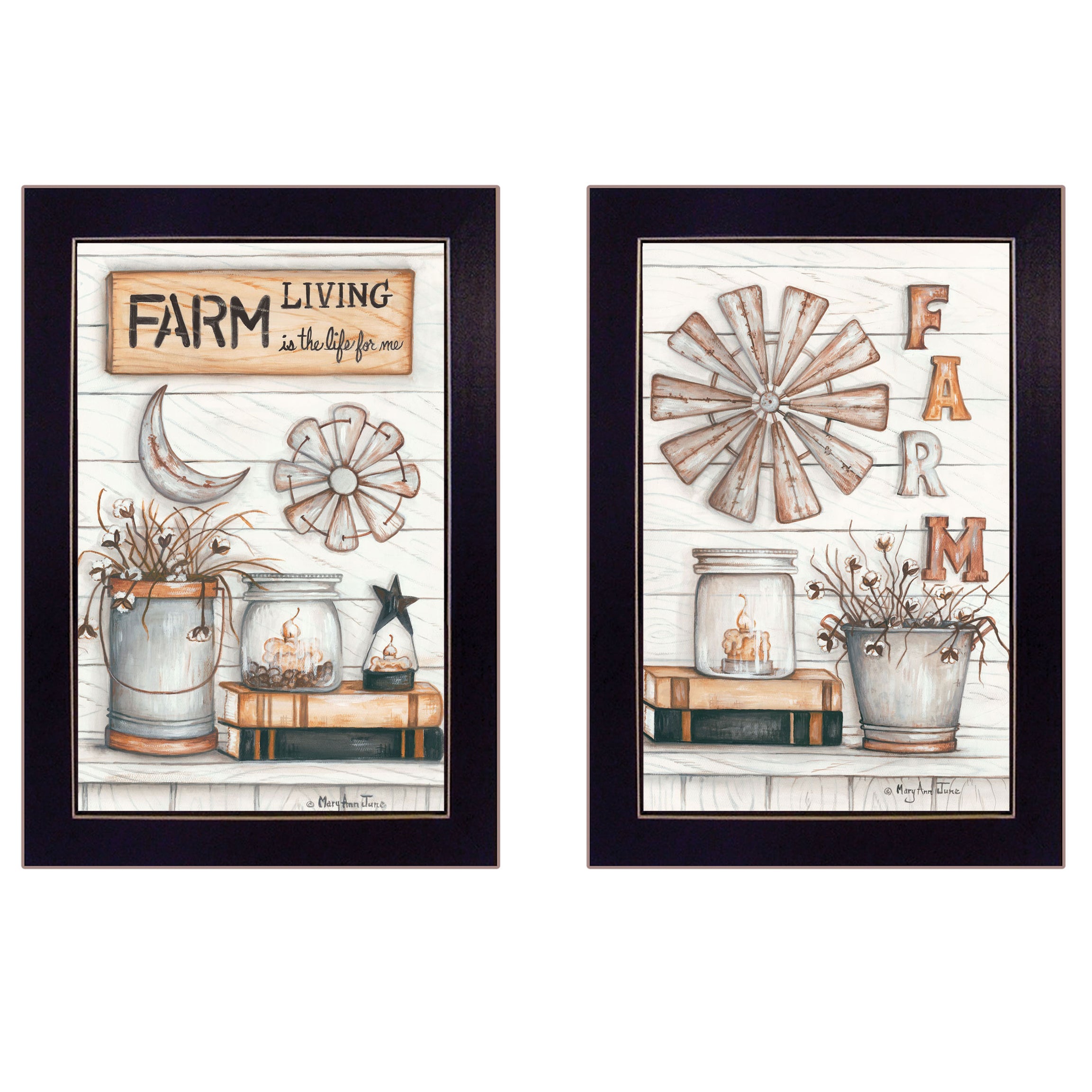 "Farm Living" 2-Piece Vignette by Mary Ann June, Black Frame--1