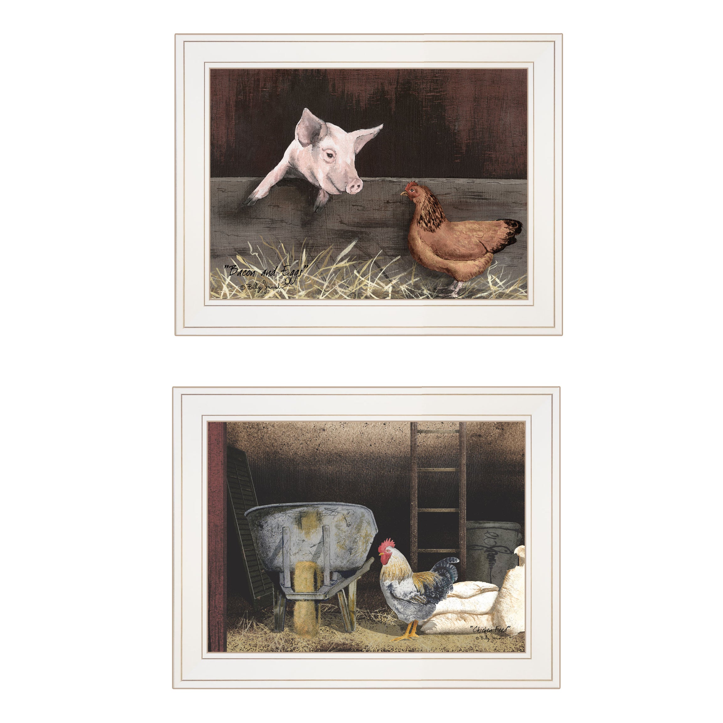 "Bacon & Eggs" 2-Piece Vignette by Billy Jacobs, White Frame--1