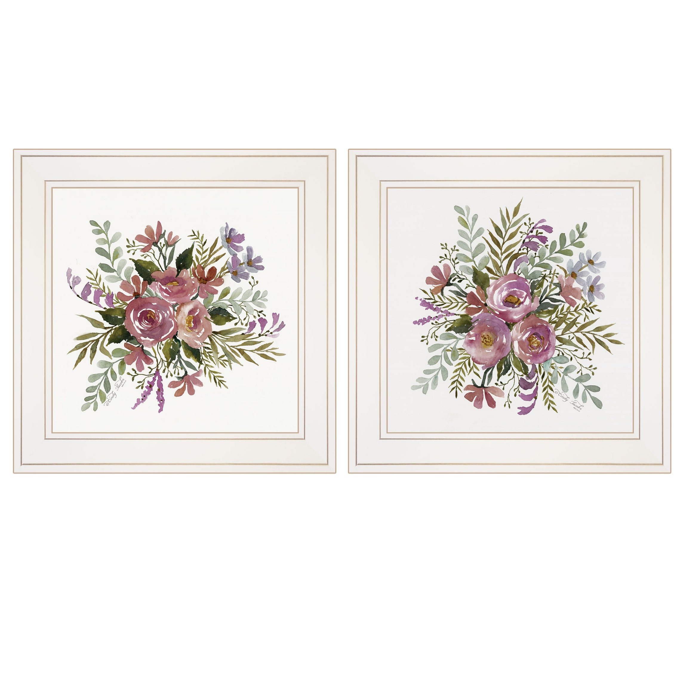 "Floral Spray I & II" 2-Piece Vignette by Cindy Jacobs, White Frame--1