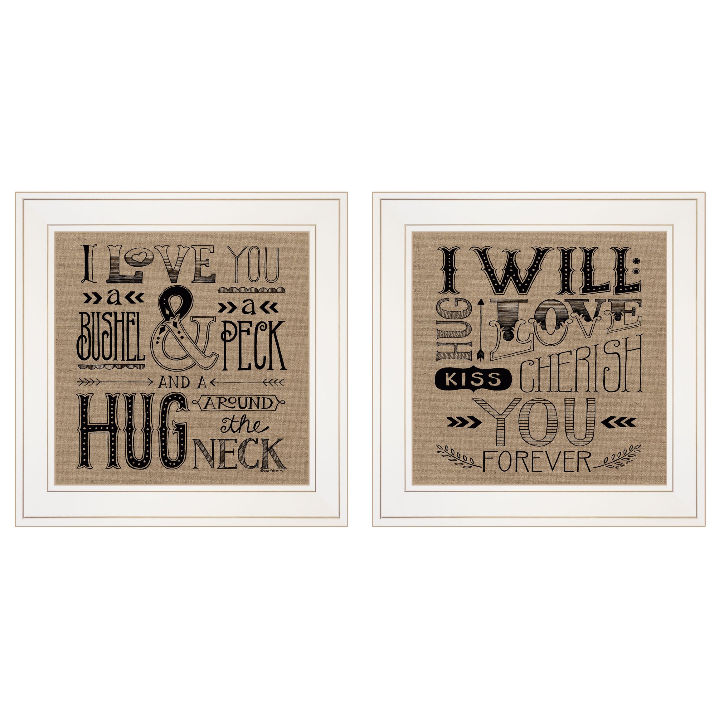 "Hugs / Forever" 2-Piece Vignette by Deb Strain, White Frame--1