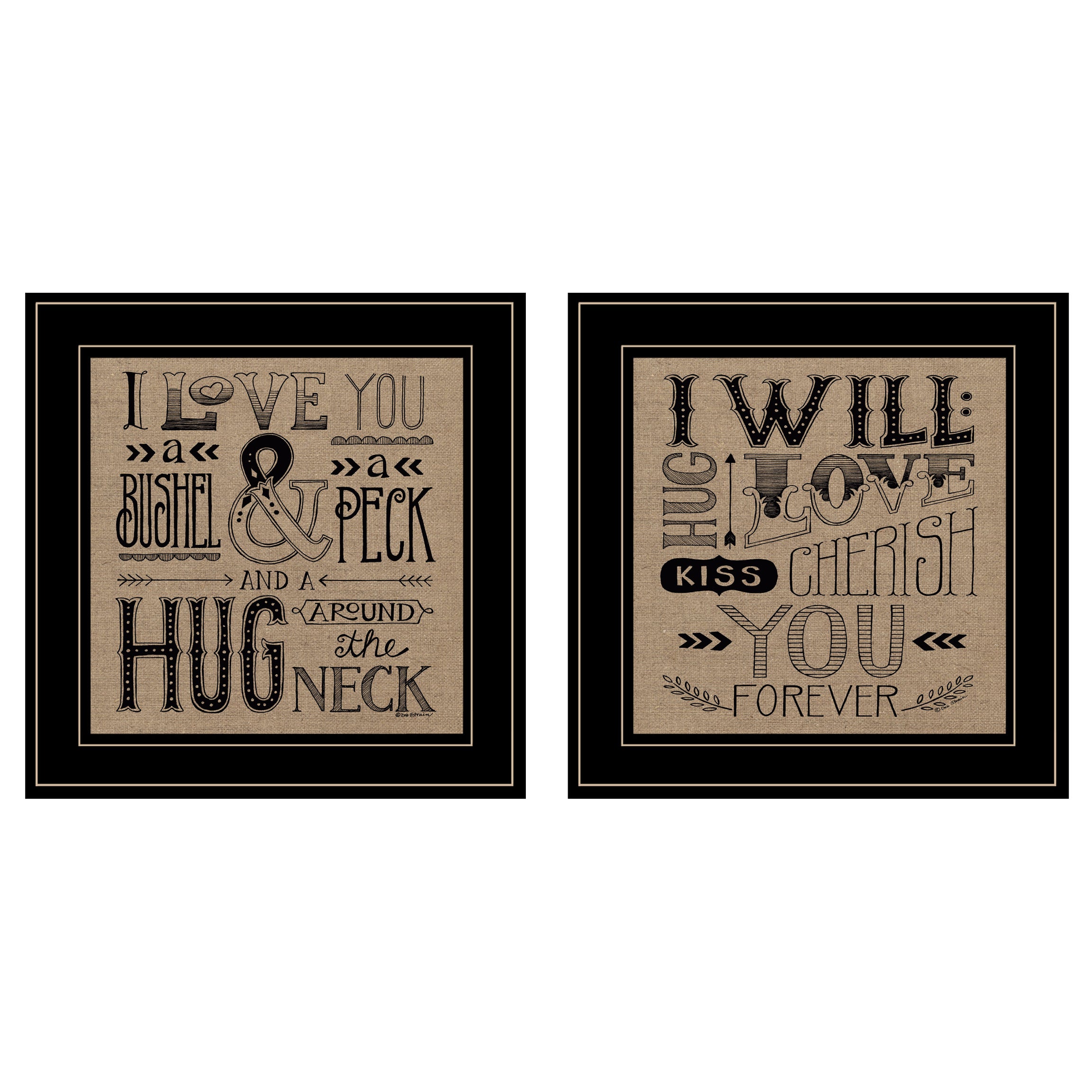 "Hugs / Forever" 2-Piece Vignette by Deb Strain, Black Frame--1