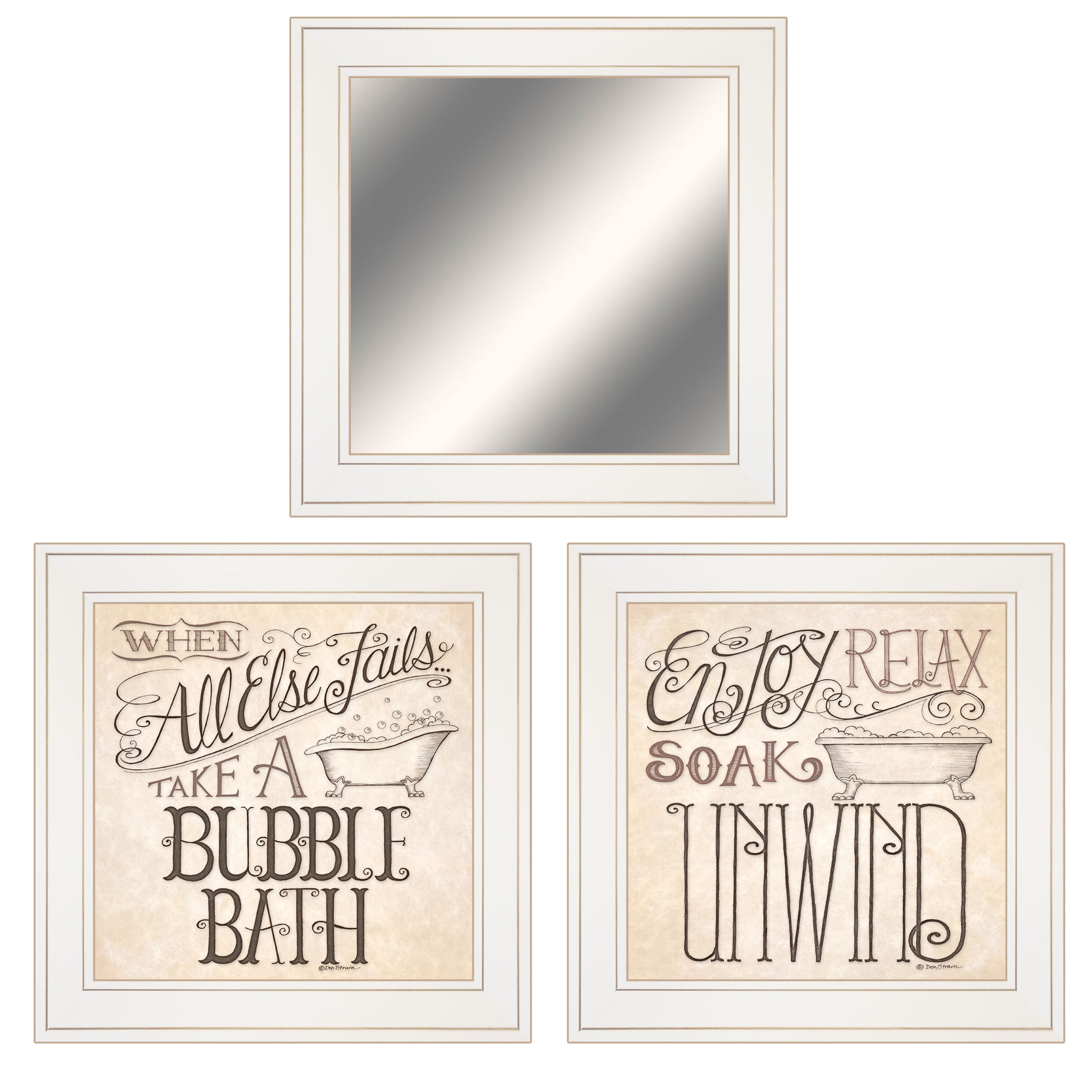 "Soak & Unwind" 3-Piece Vignette By Deb Strain, Ready to Hang Framed Print, White Frame--1